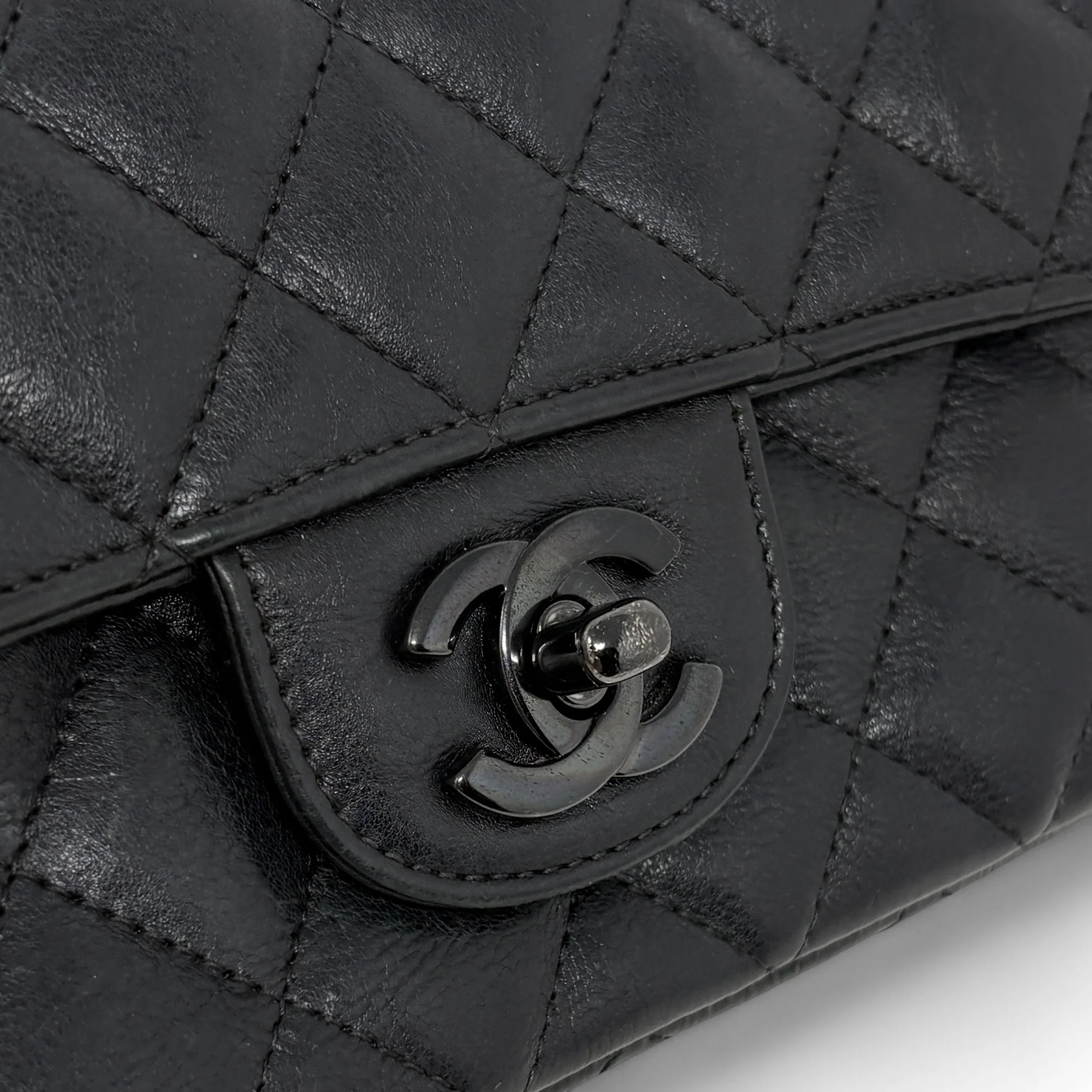 Chanel So Black Crumpled Calfskin Mini Rectangle Bag - Image 15