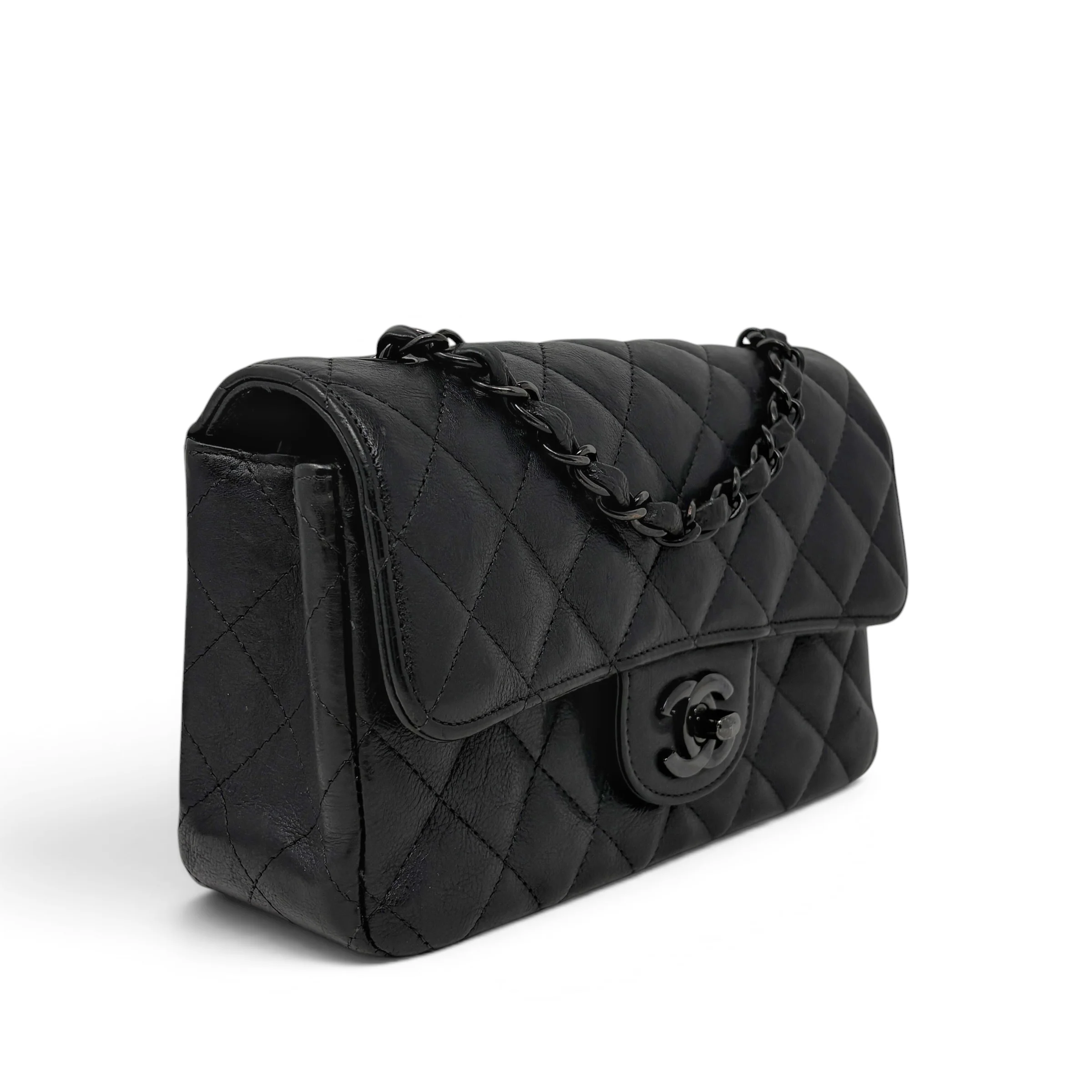Chanel So Black Crumpled Calfskin Mini Rectangle Bag - Image 4