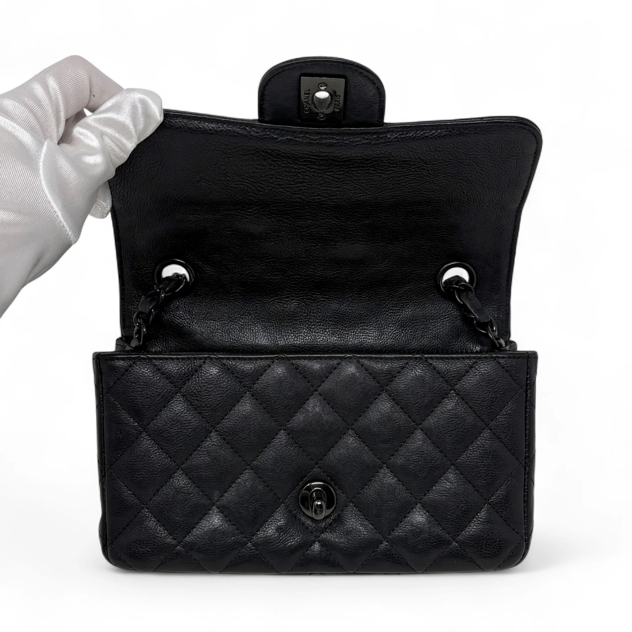 Chanel So Black Crumpled Calfskin Mini Rectangle Bag - Image 7