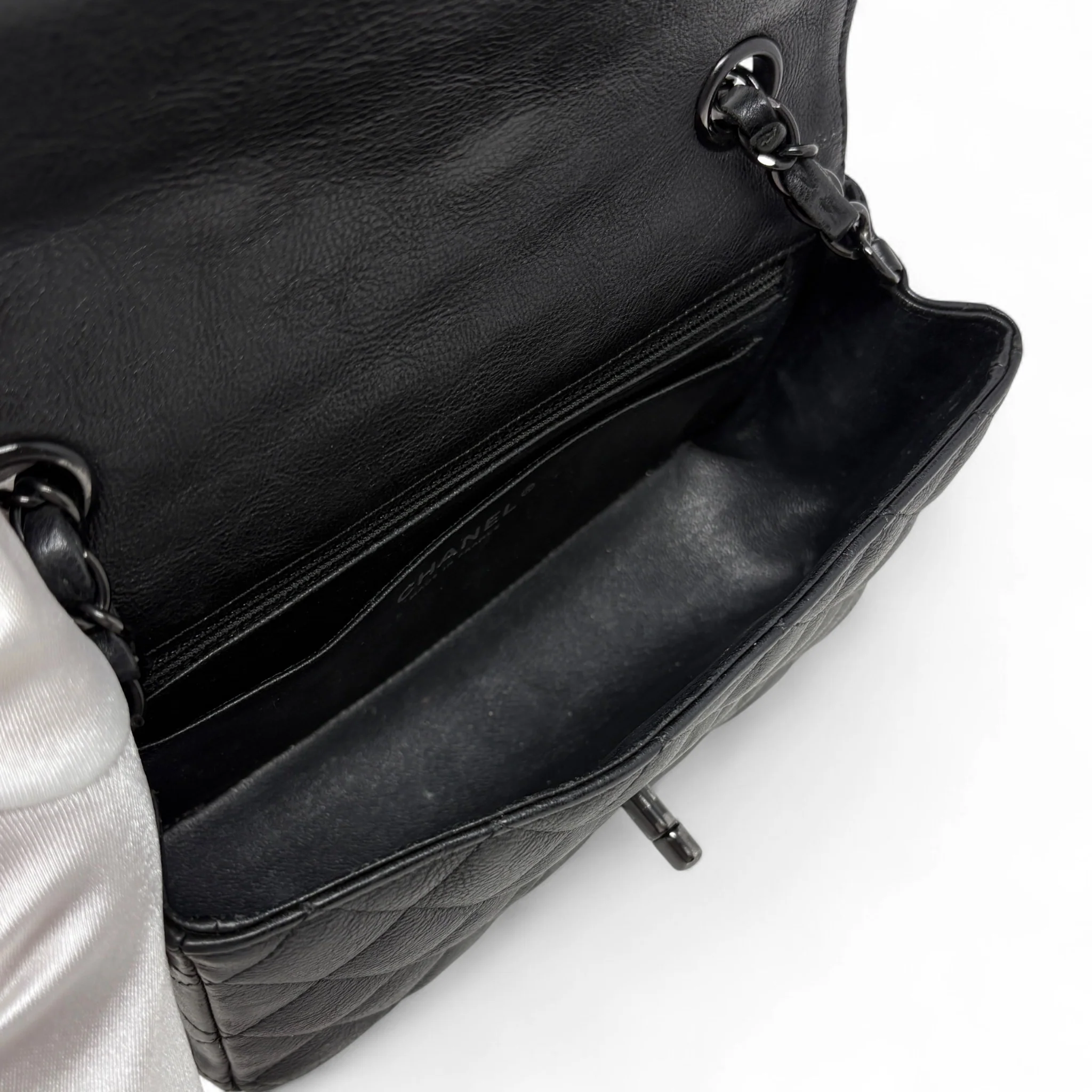 Chanel So Black Crumpled Calfskin Mini Rectangle Bag - Image 8