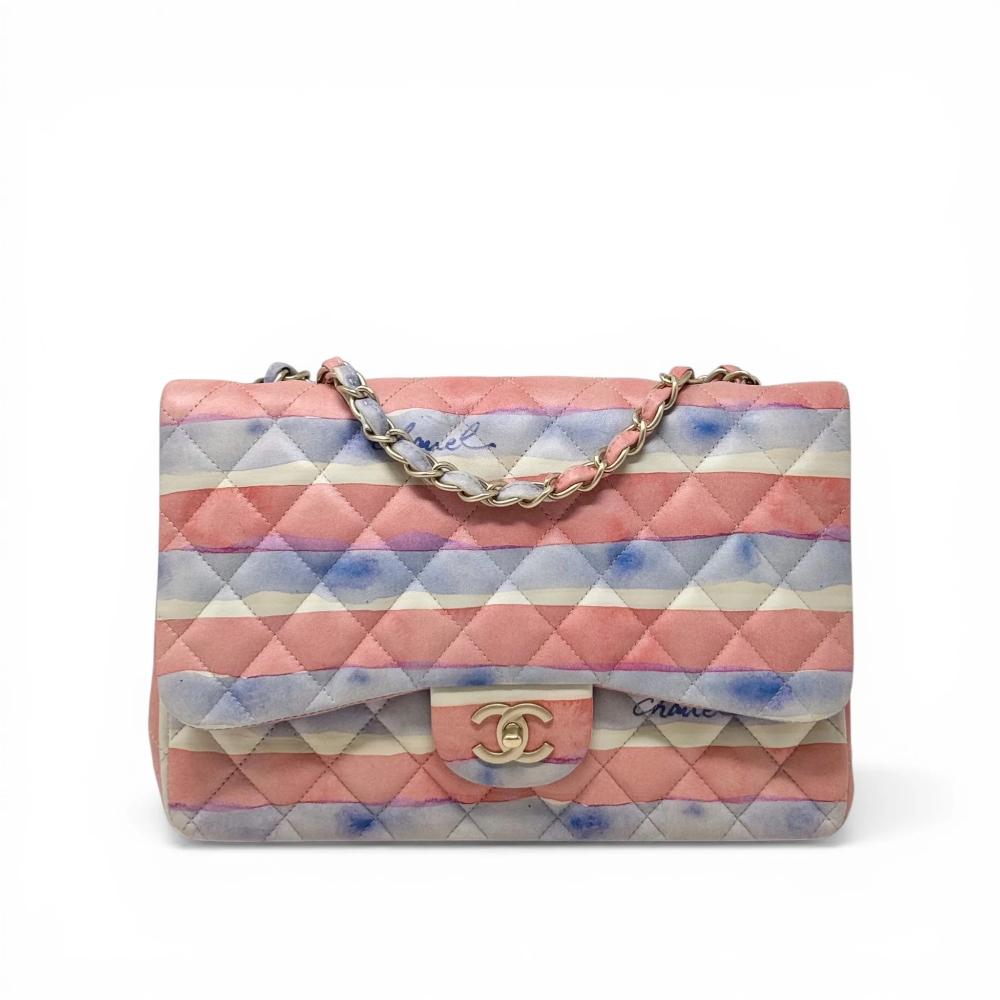 Chanel Striped Watercolor Jumbo Single Flap