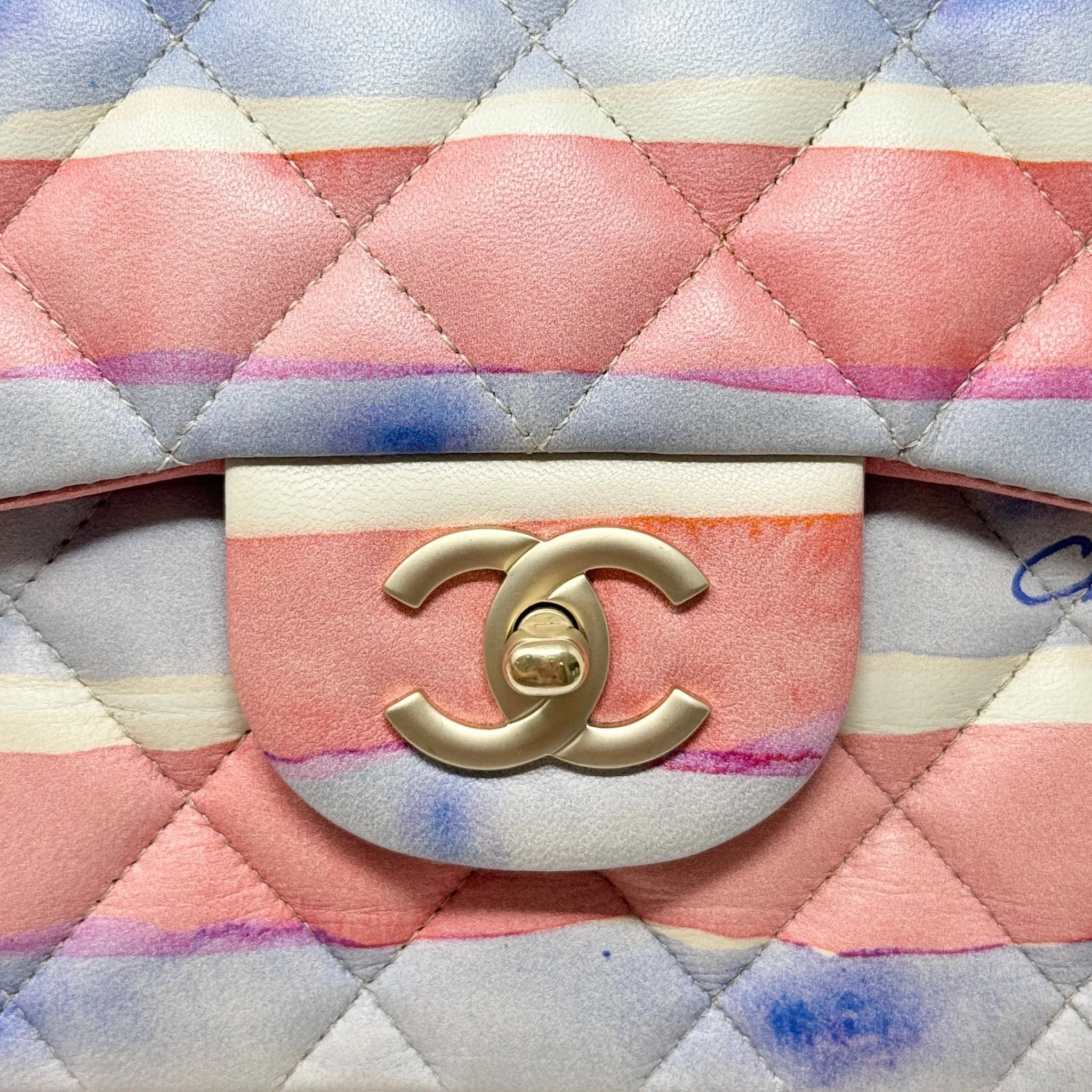Chanel Striped Watercolor Jumbo Single Flap - Image 10