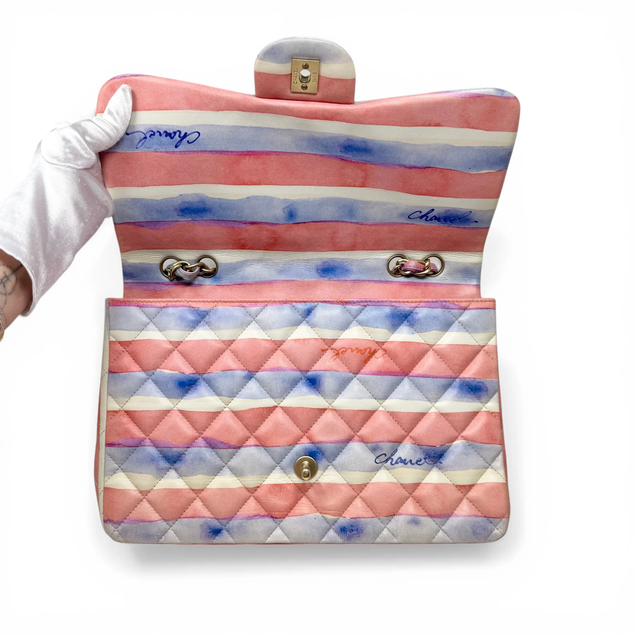 Chanel Striped Watercolor Jumbo Single Flap - Image 11