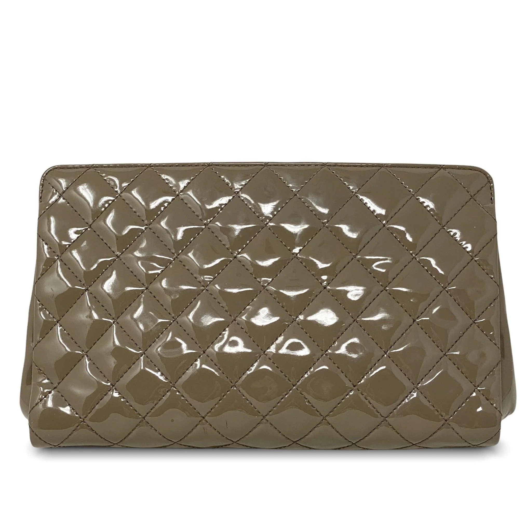 Chanel Taupe Patent Timeless Large Clutch - Image 3