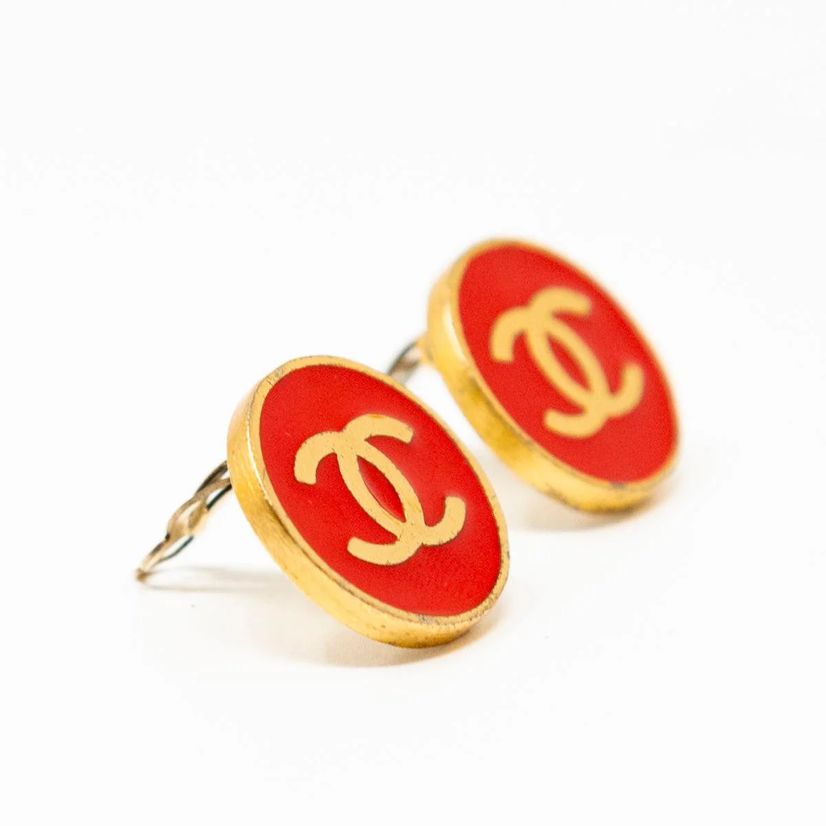 Chanel Vintage Red Button Clip On Earrings - Image 4