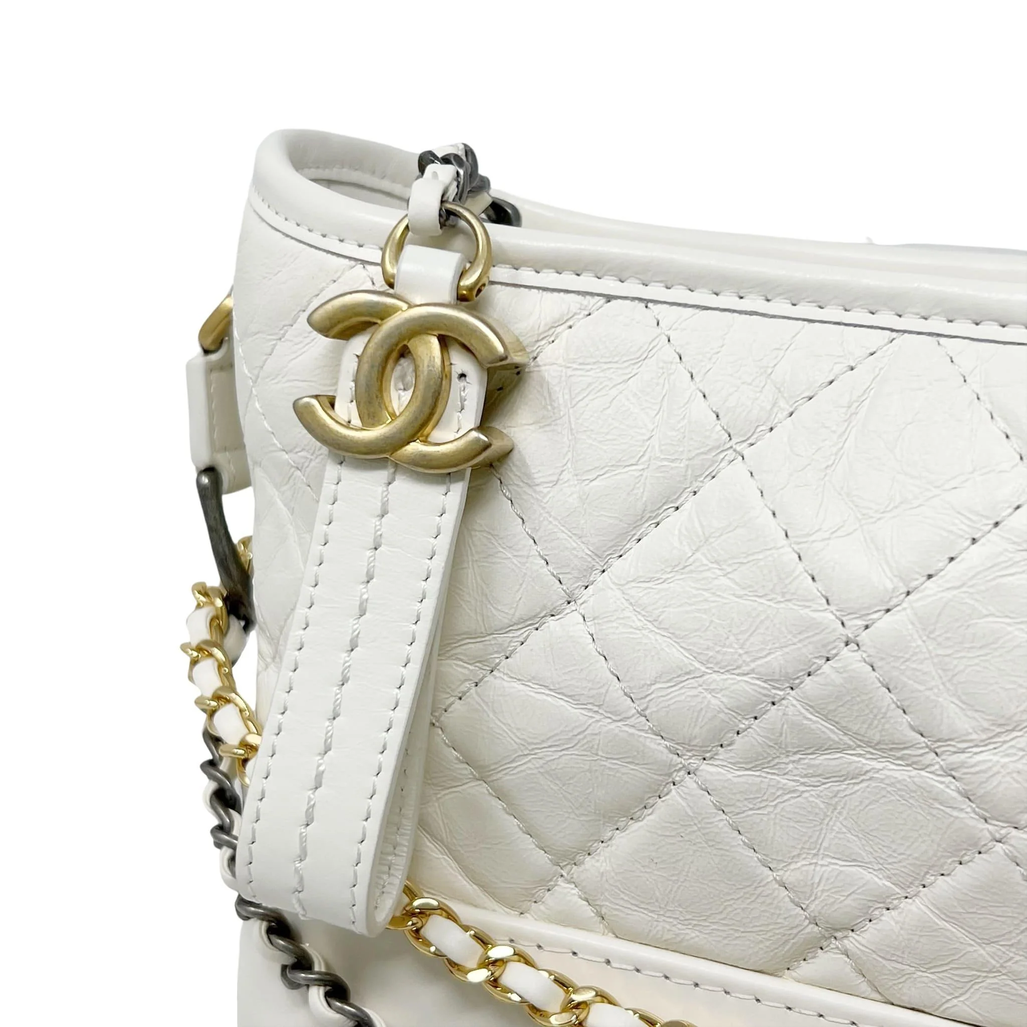 Chanel White Aged Calfskin Small Gabrielle Bag - Image 11