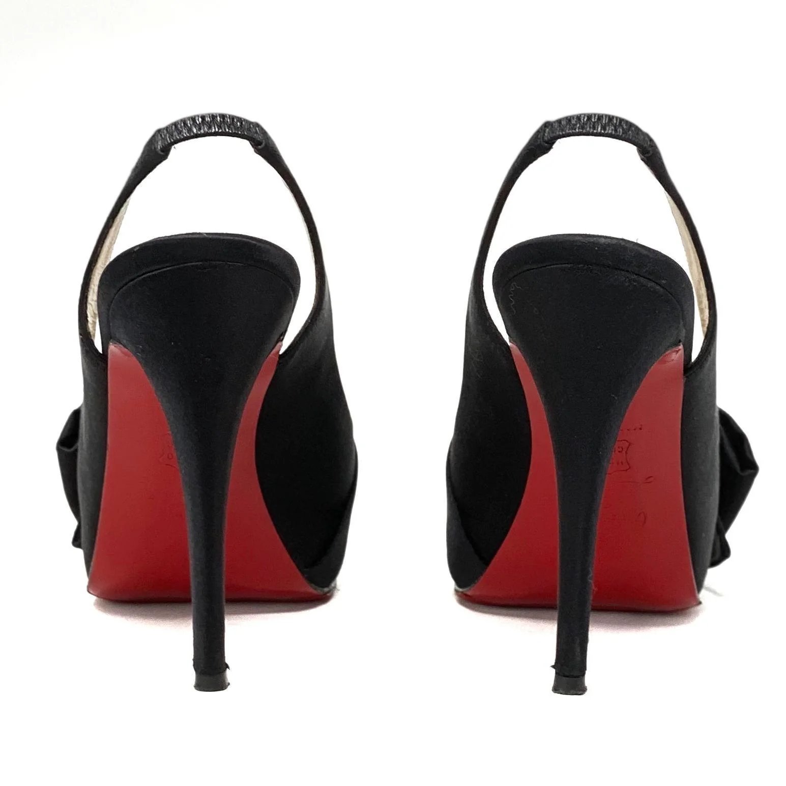 Christian Louboutin Black Satin Sling Back Pumps 37 - Image 3