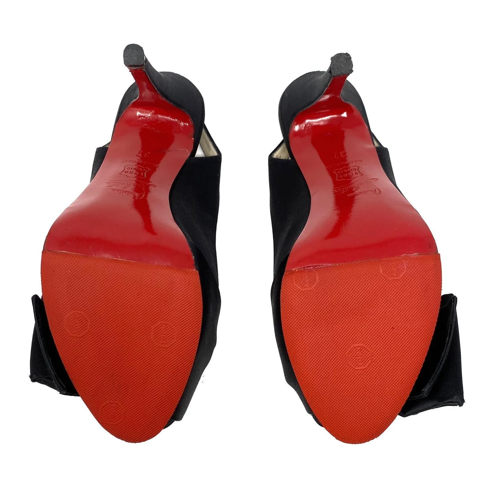 Christian Louboutin Black Satin Sling Back Pumps 37 - Image 4