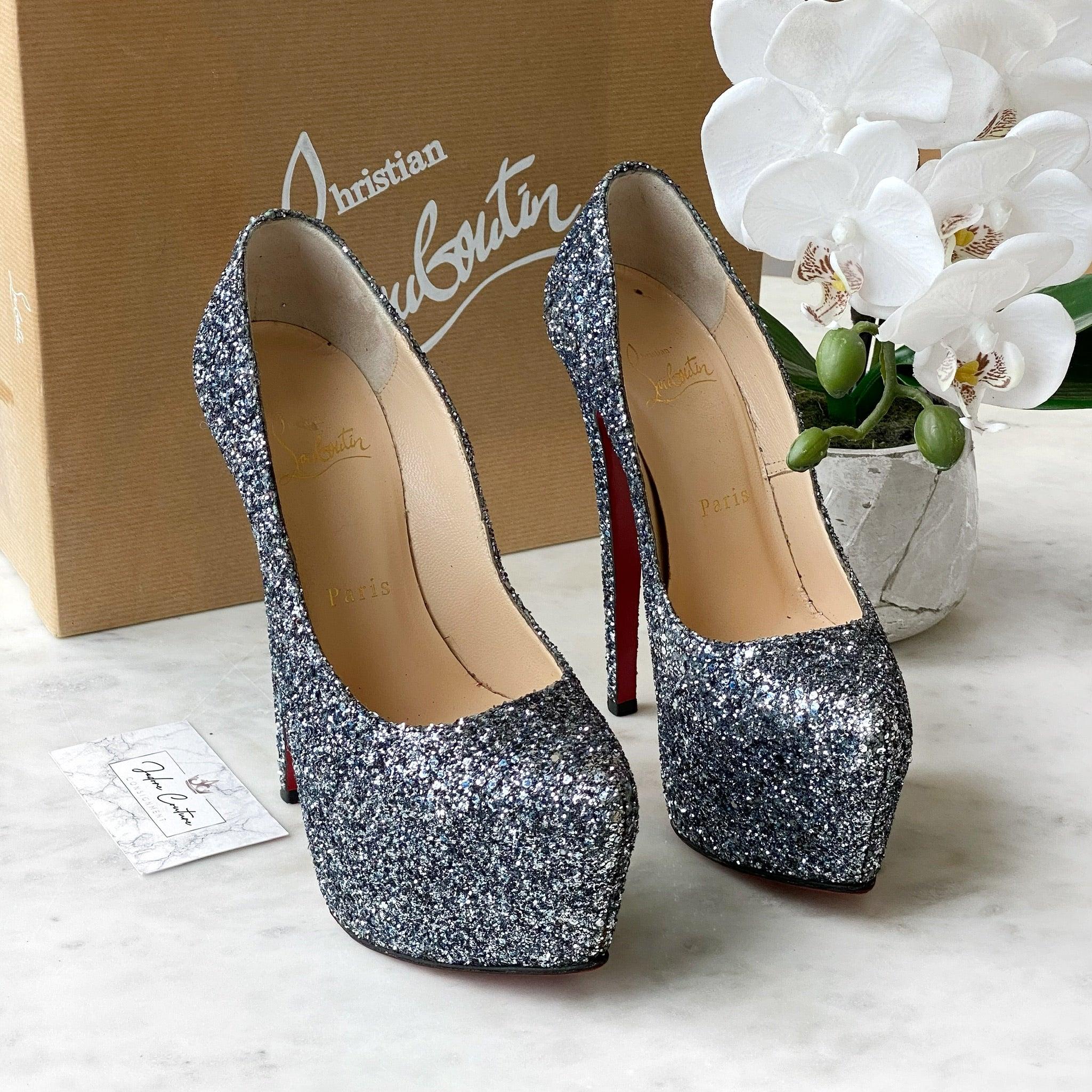 Christian Louboutin Blue Glitter Daffodile Pumps 35.5 - Image 6