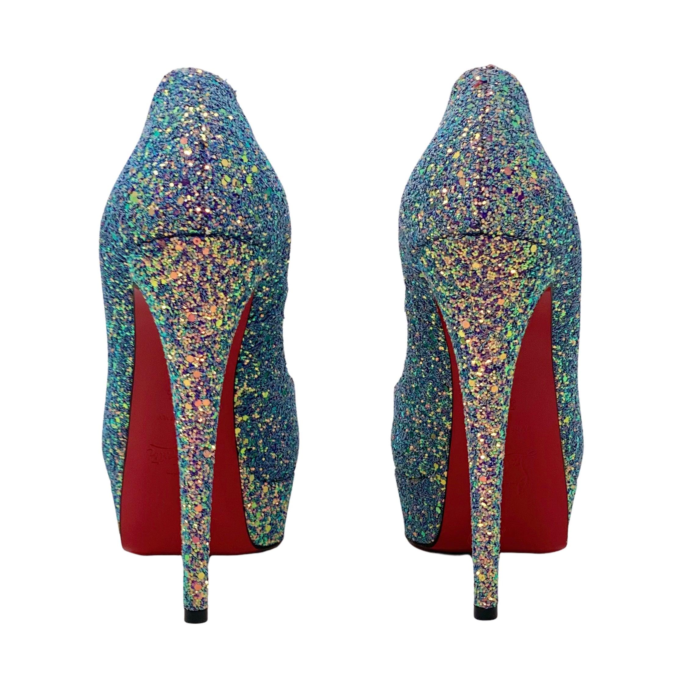 Christian Louboutin Dragonfly Glitter Lady Peep Pumps 38.5 - Image 3