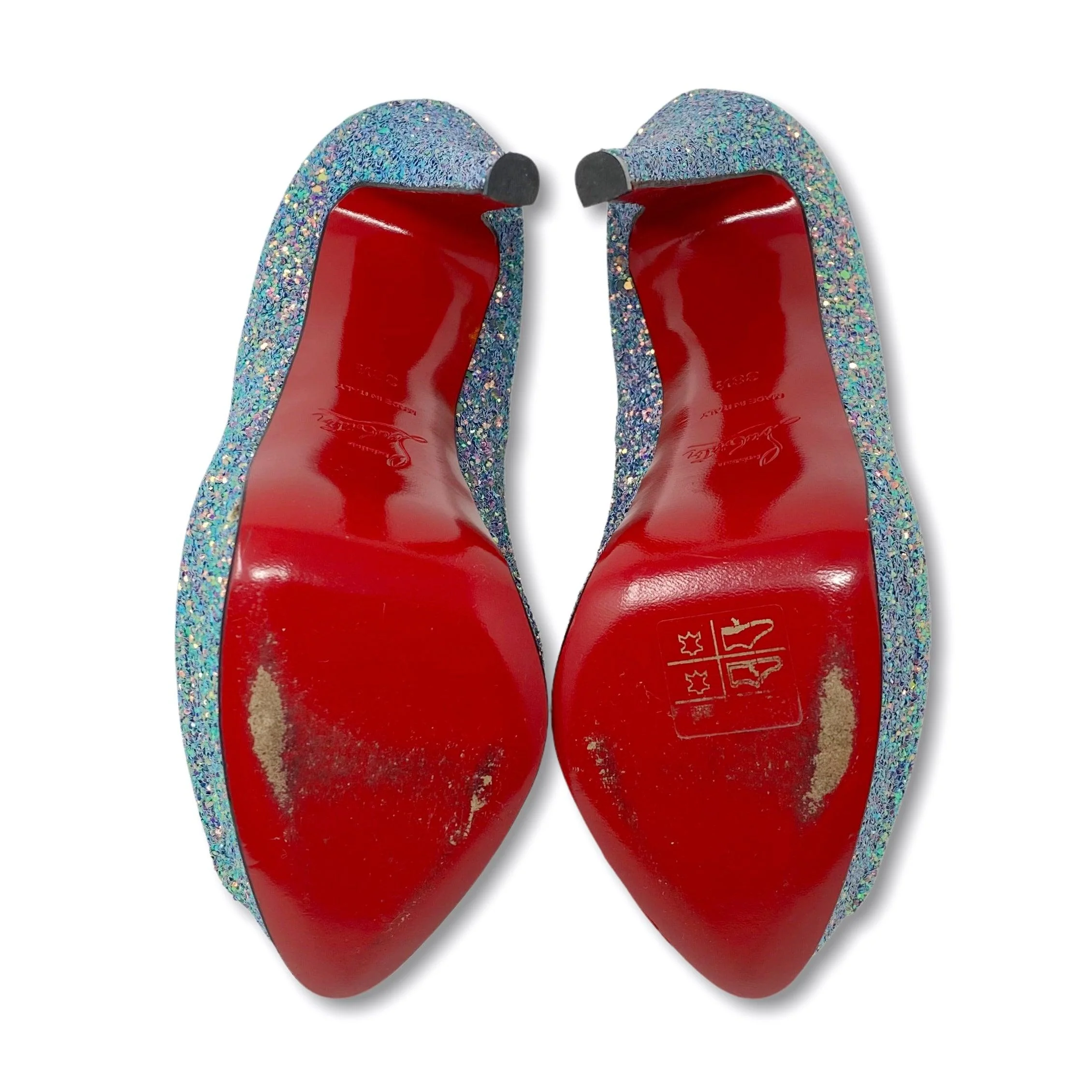 Christian Louboutin Dragonfly Glitter Lady Peep Pumps 38.5 - Image 4
