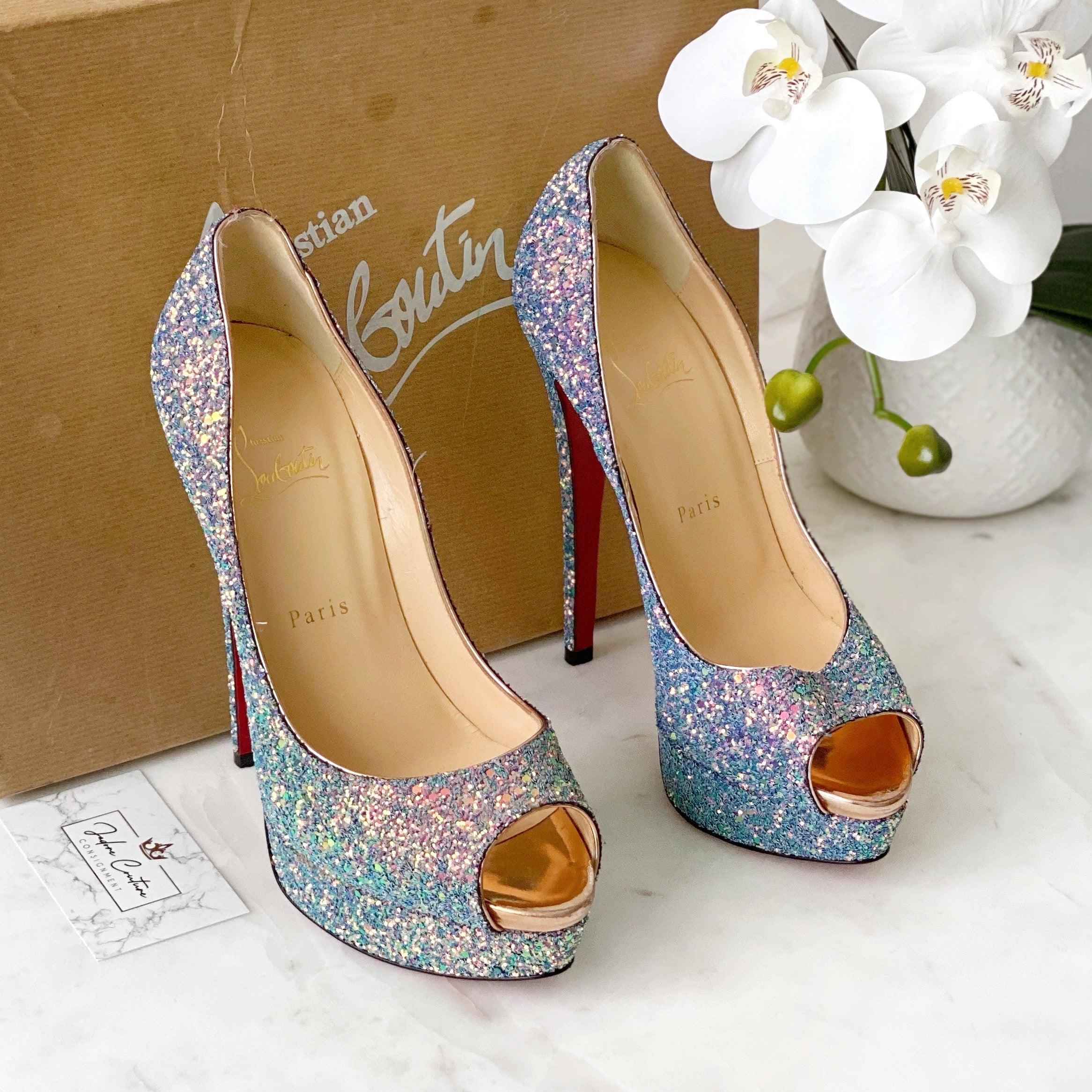 Christian Louboutin Dragonfly Glitter Lady Peep Pumps 38.5 - Image 6