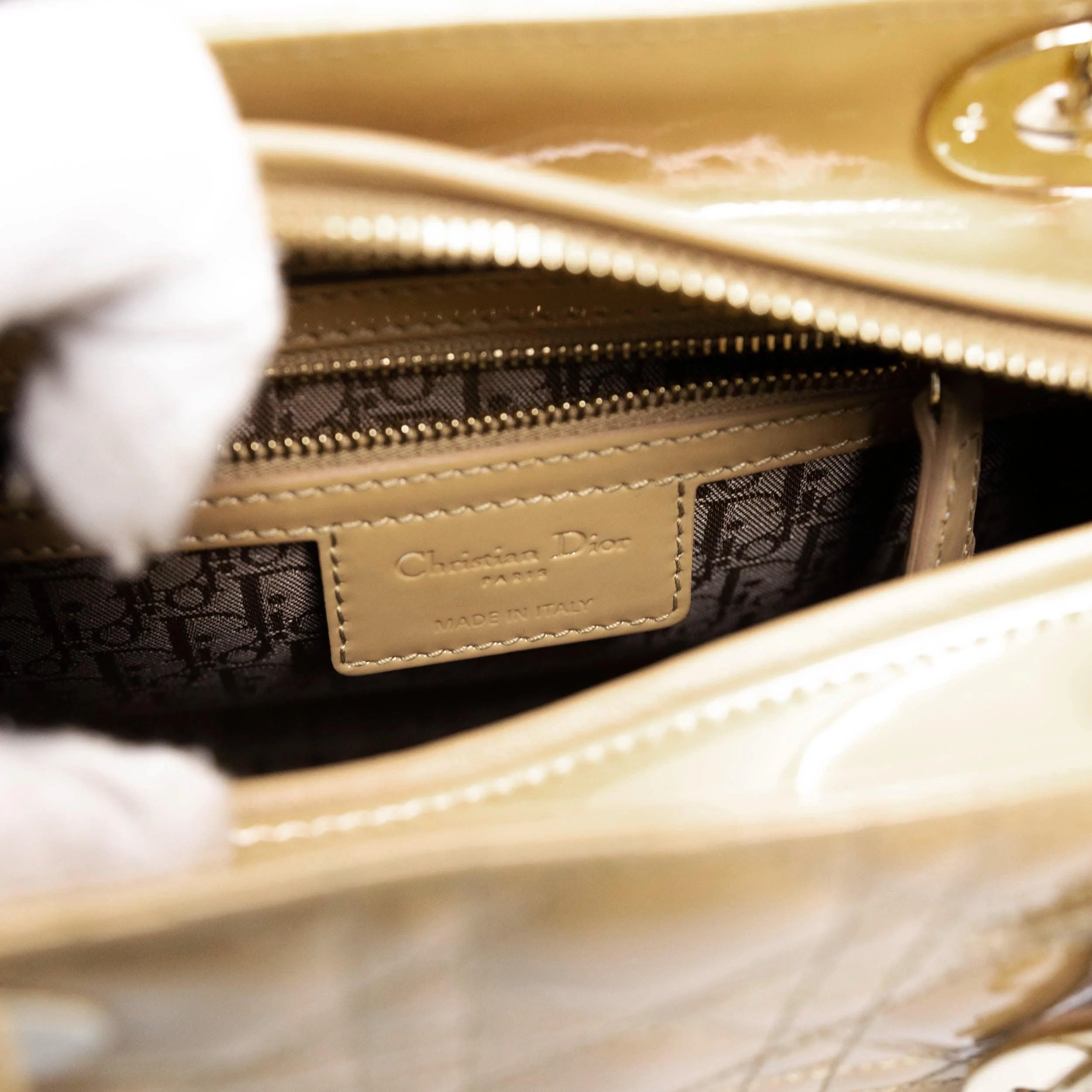 Dior Beige Patent Medium Lady Dior Bag - Image 13