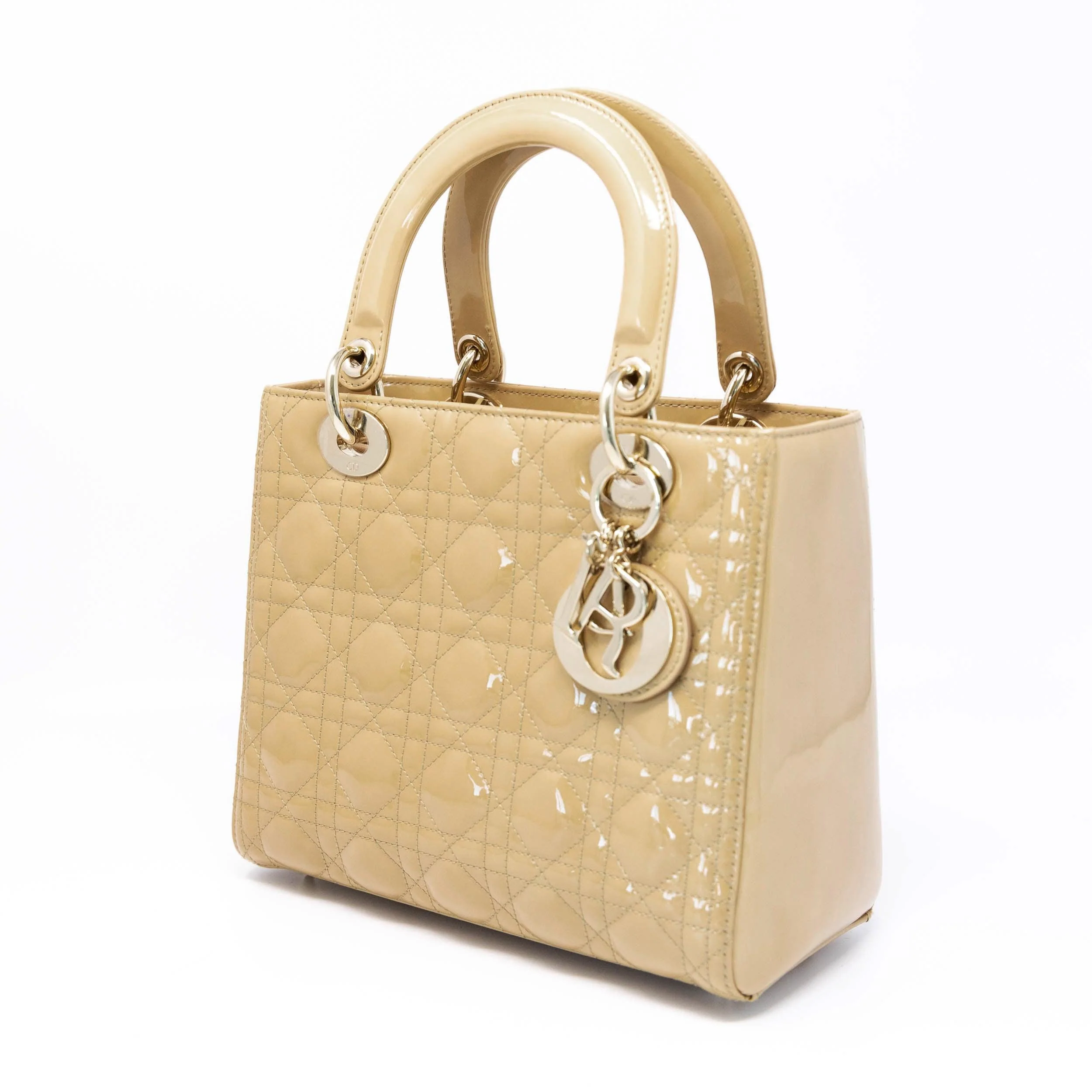 Dior Beige Patent Medium Lady Dior Bag - Image 2