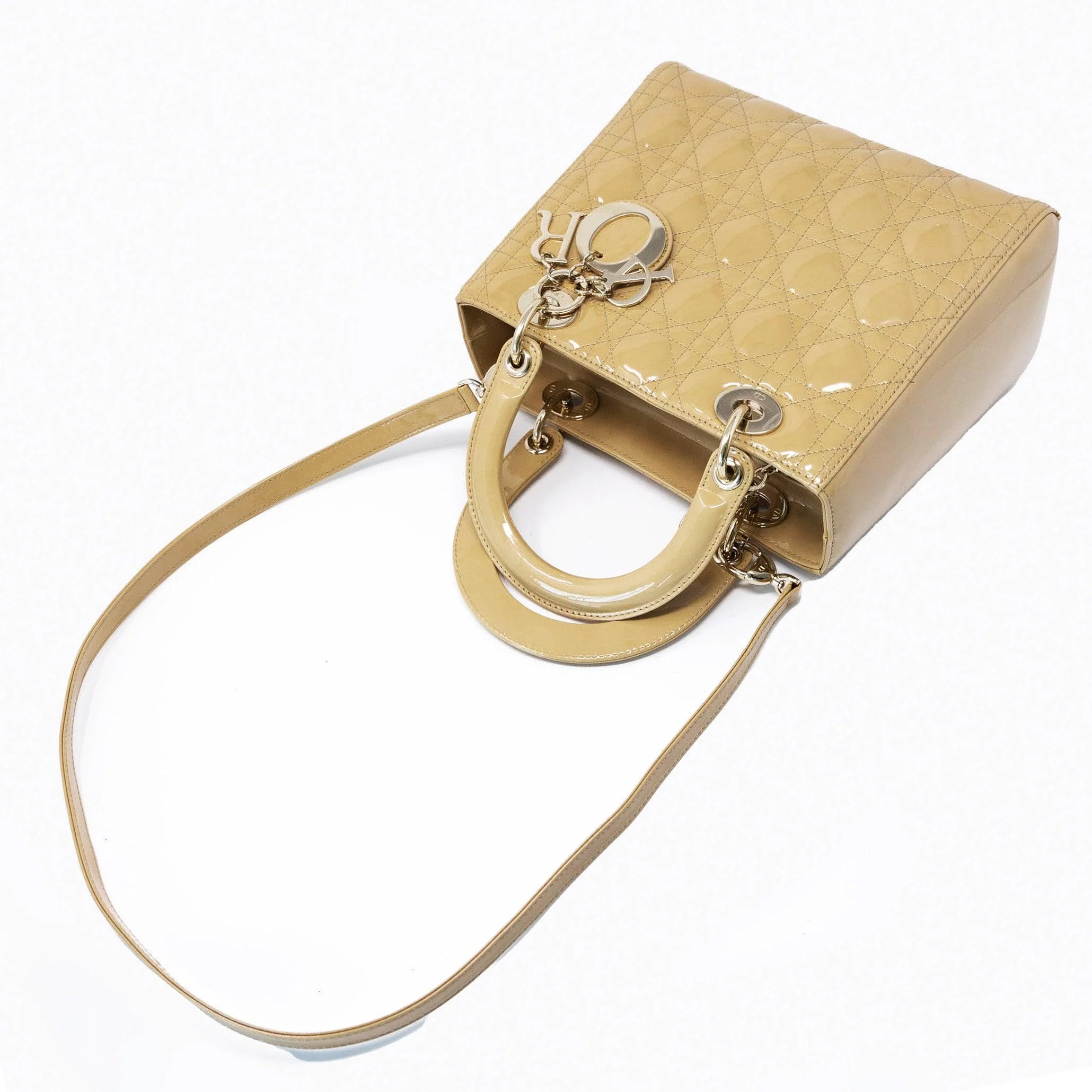 Dior Beige Patent Medium Lady Dior Bag - Image 6