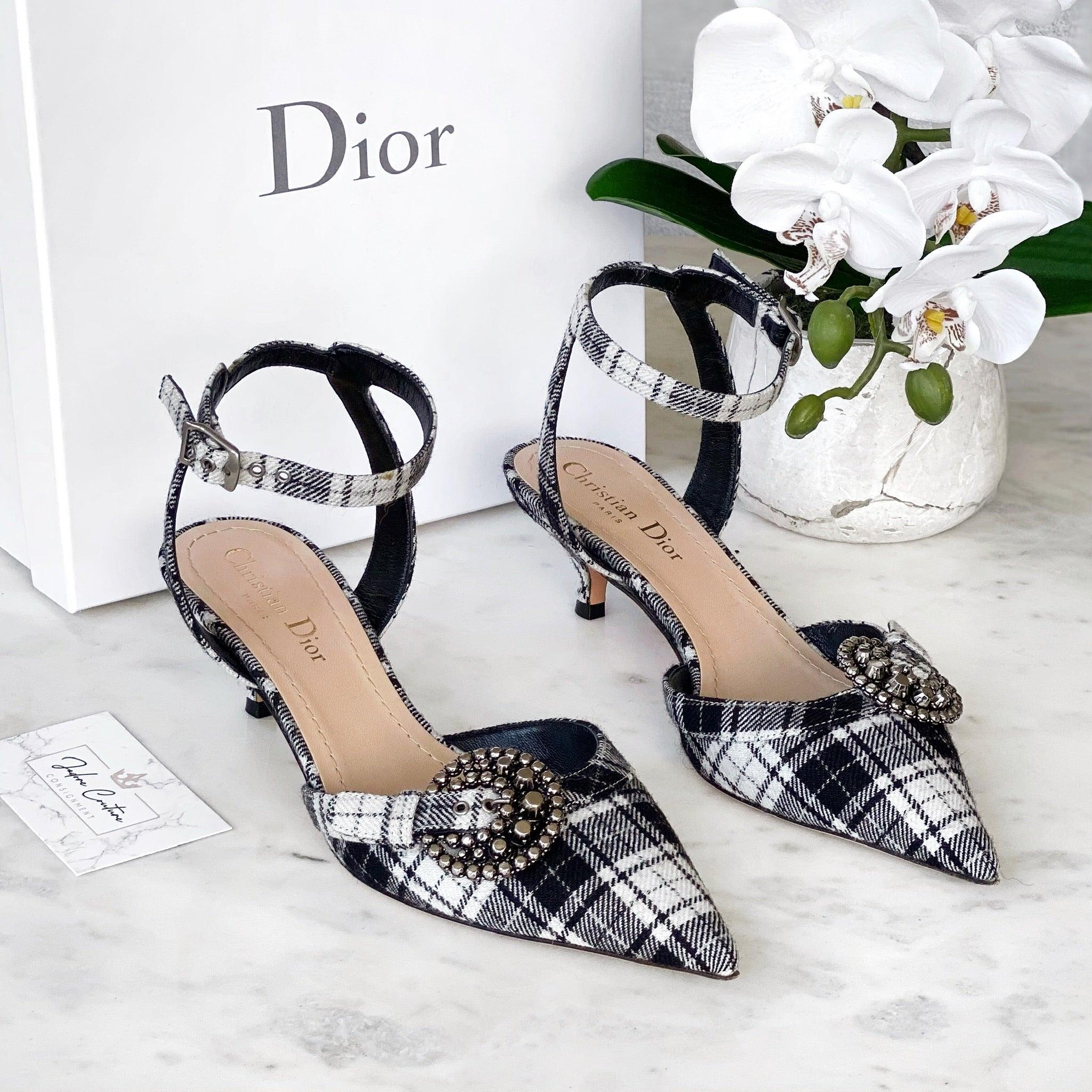 Dior Black & White Tarta Gang Slingback Pumps 36.5 - Image 6