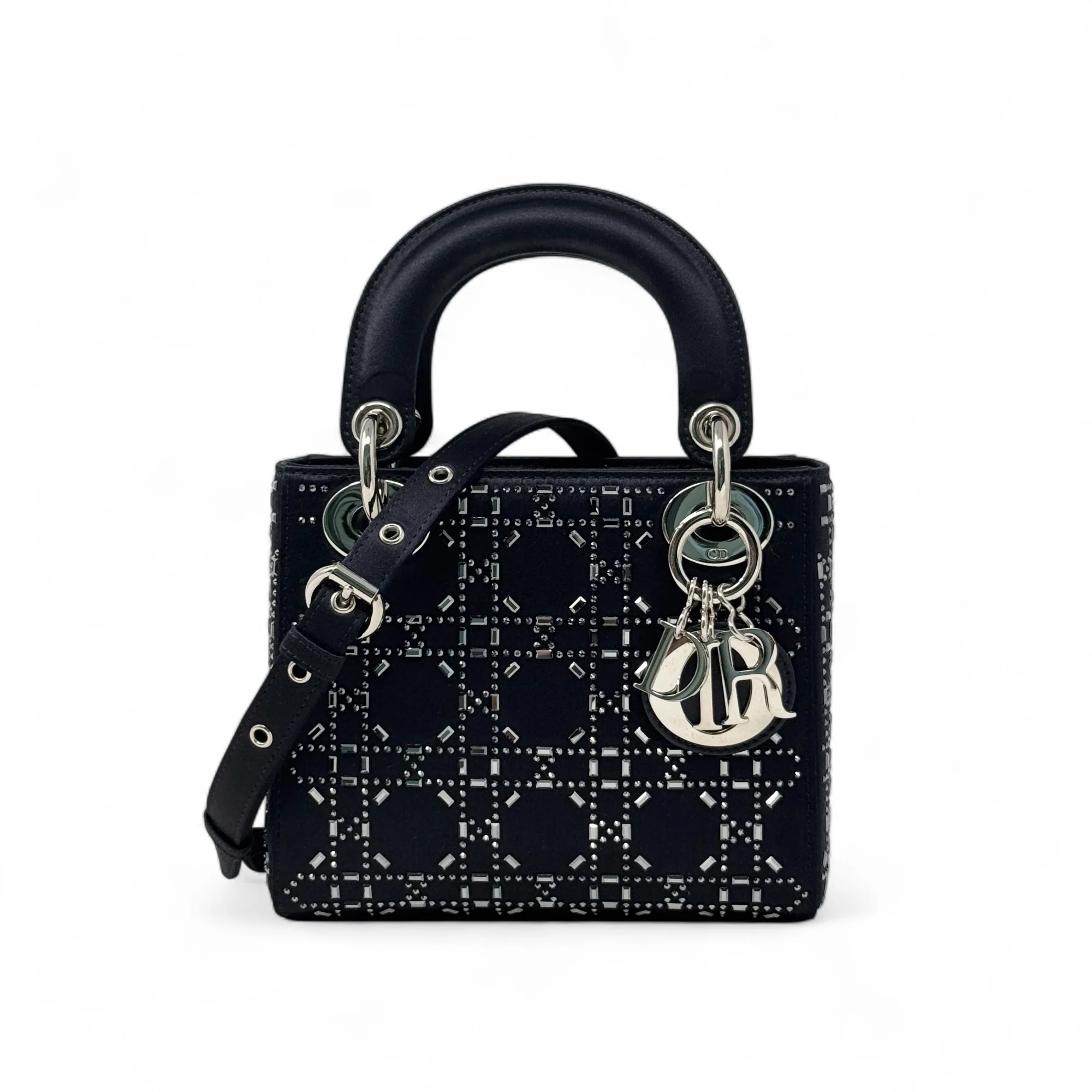 Dior Black Satin Strass Mini Lady Dior