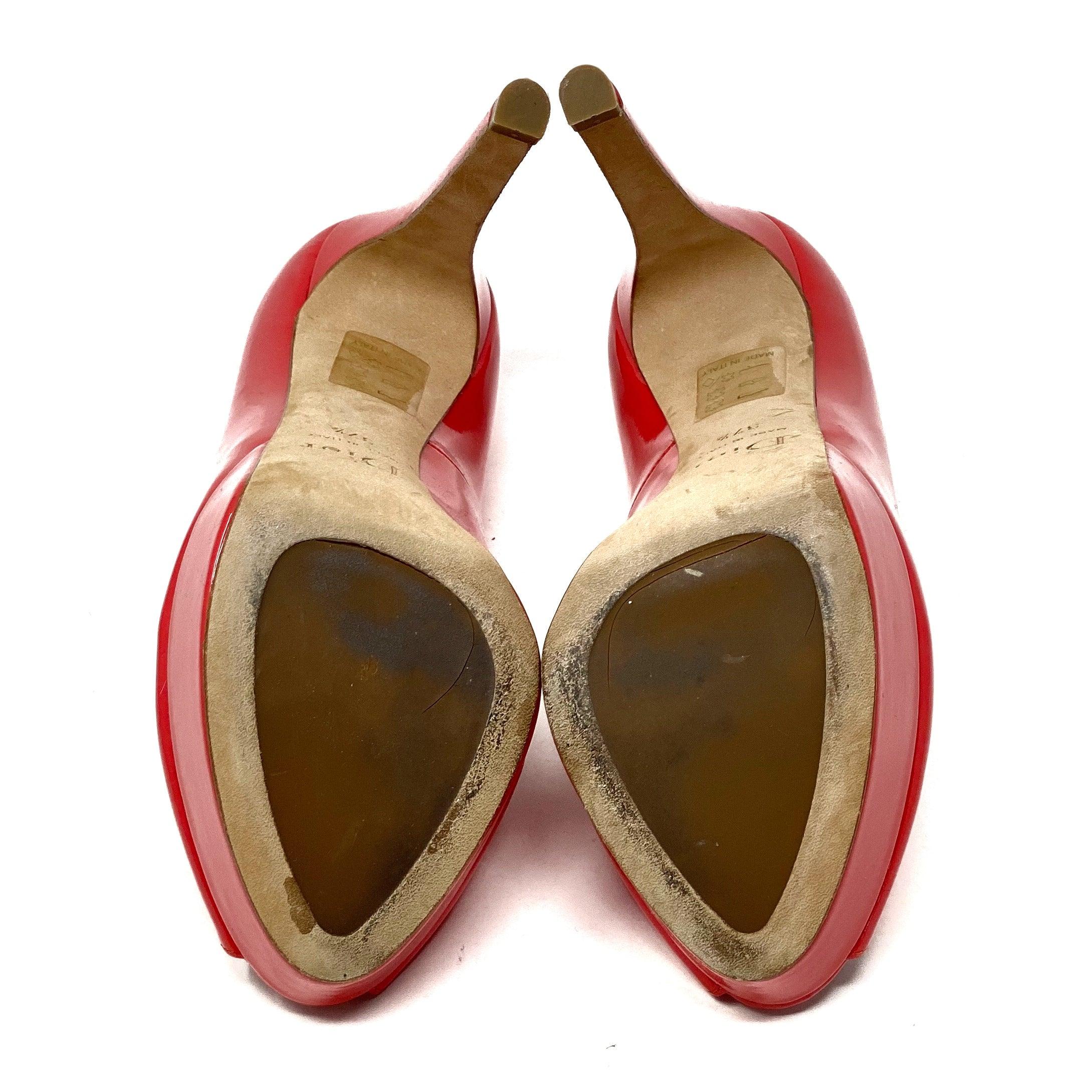 Dior Coral Patent Miss Dior Peep Toe Pumps 37.5 - Image 4
