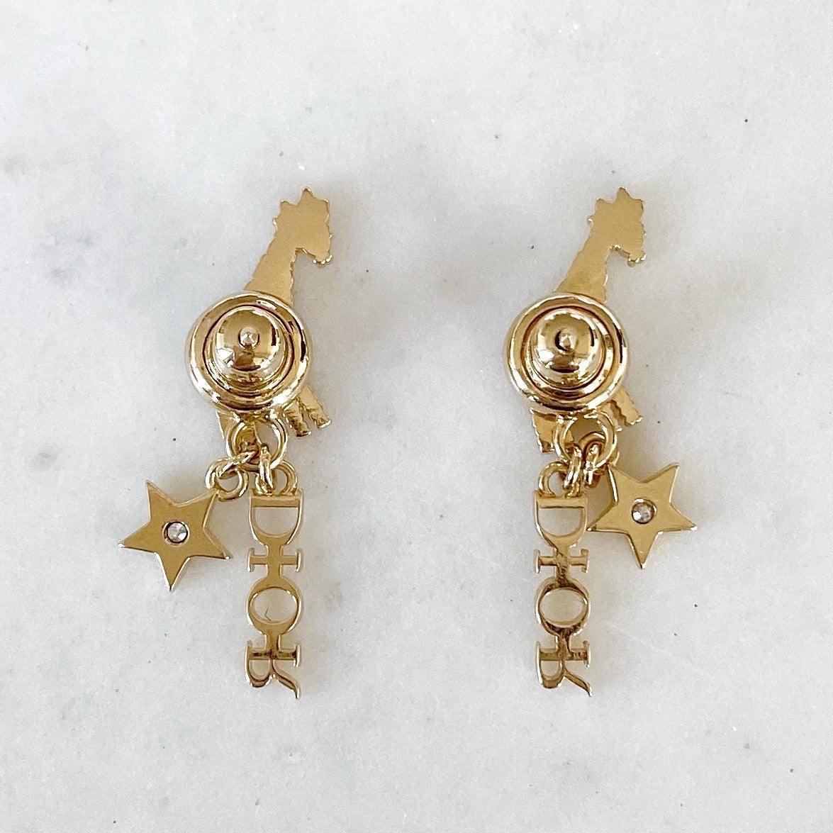Dior Gold Crystal Giraffe Earrings - Image 3