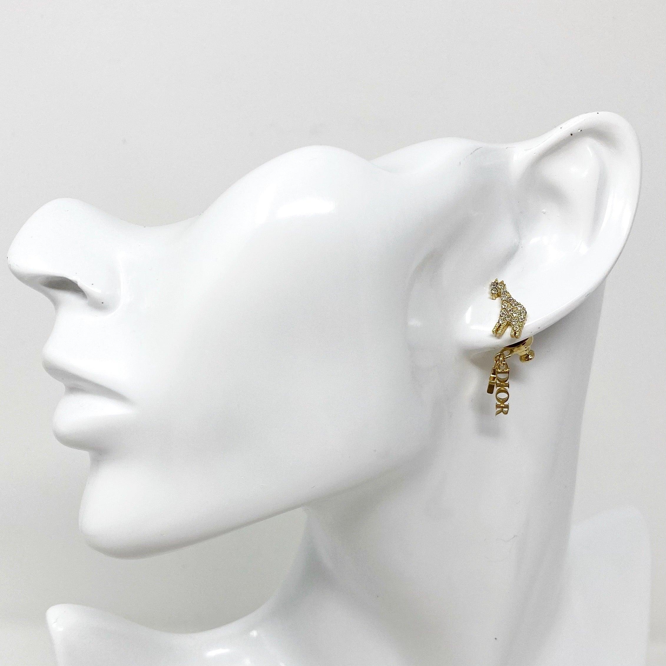 Dior Gold Crystal Giraffe Earrings - Image 4
