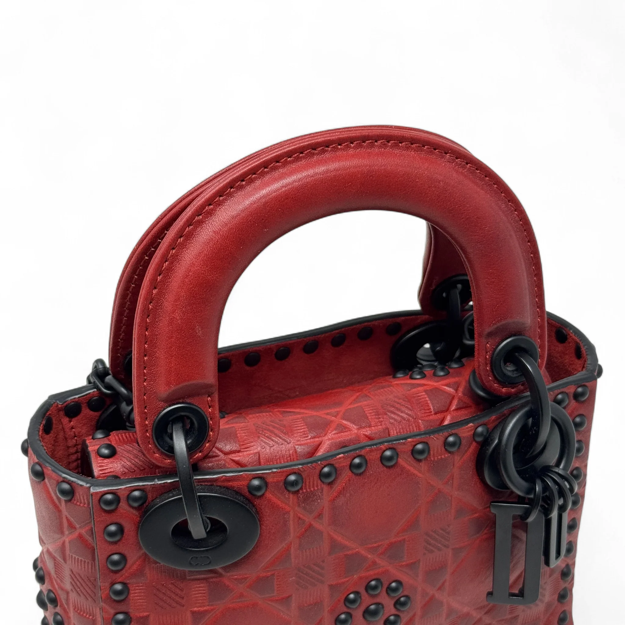 Dior Red Studded Mini Supple Lady Dior - Image 11