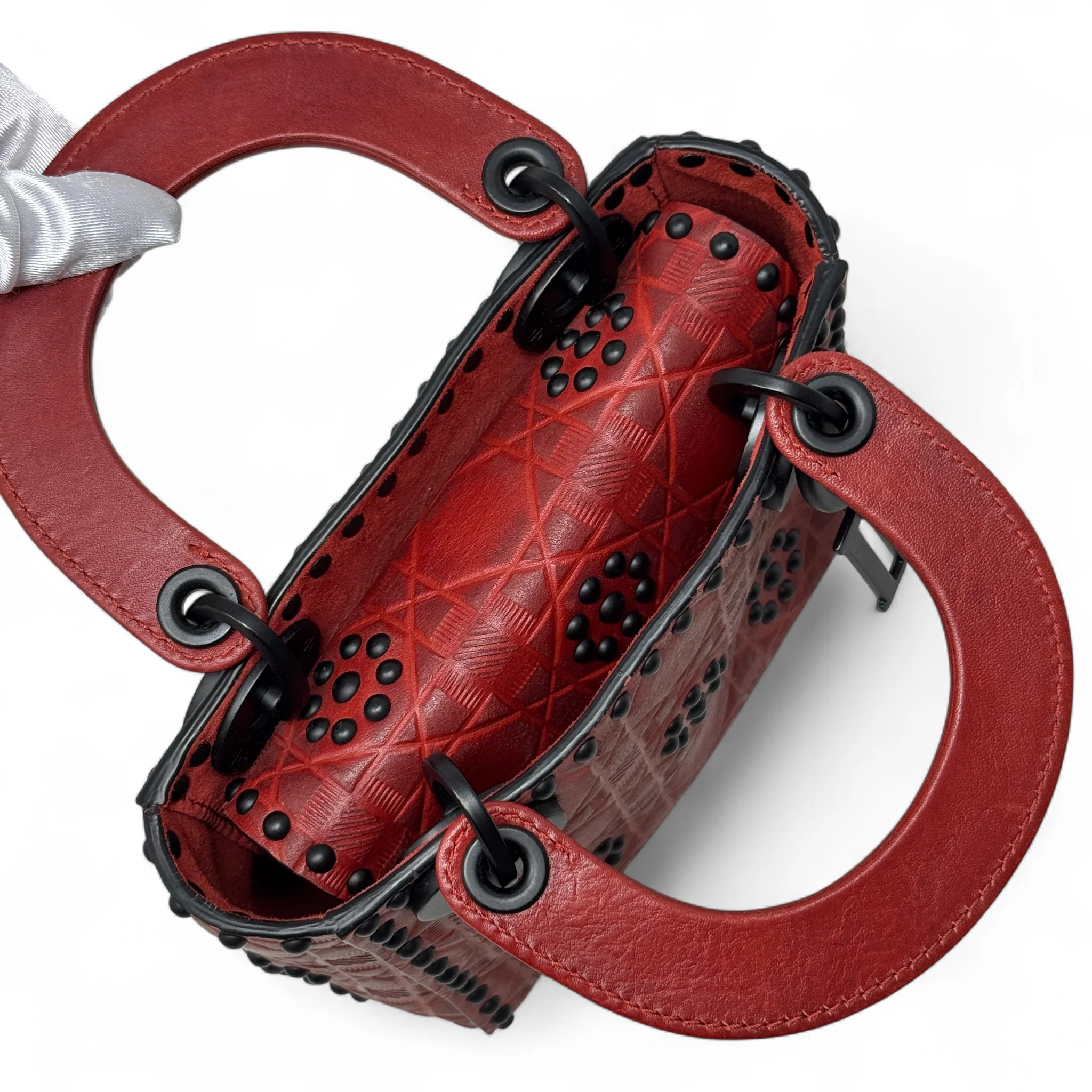 Dior Red Studded Mini Supple Lady Dior - Image 12