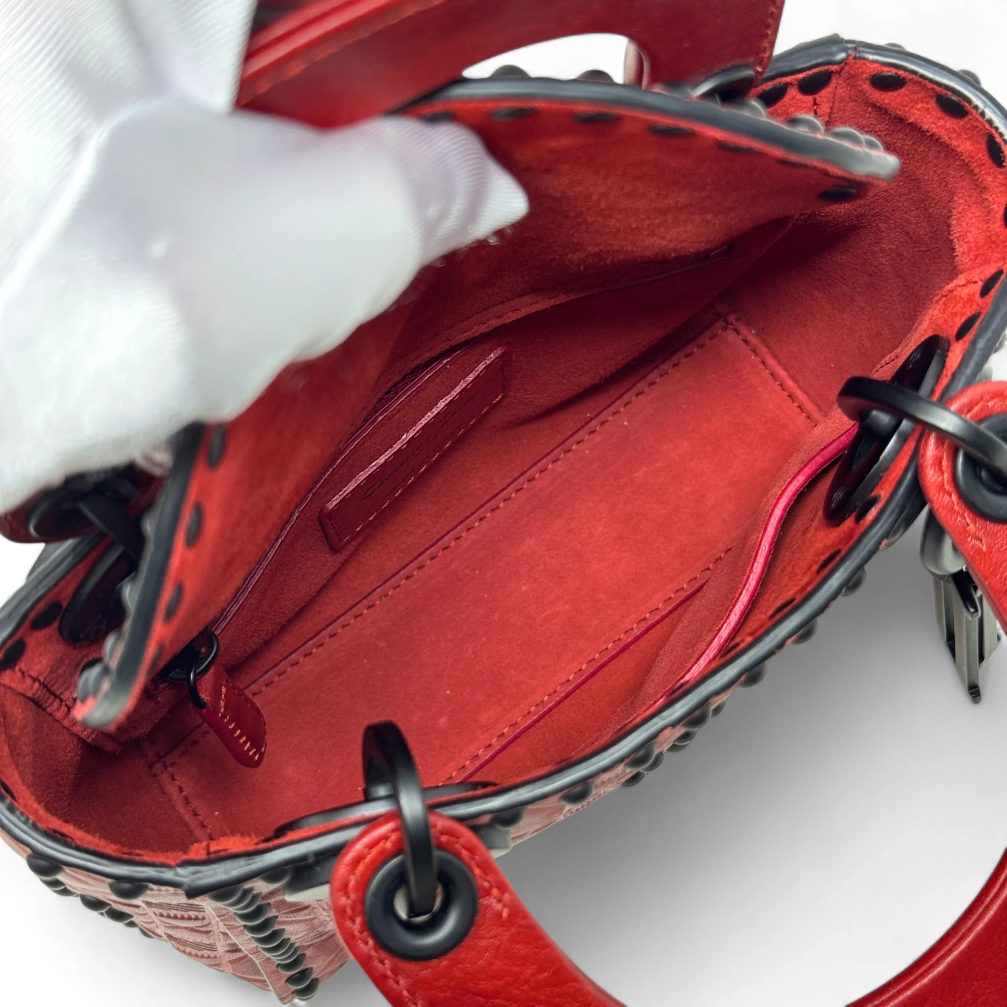 Dior Red Studded Mini Supple Lady Dior - Image 13