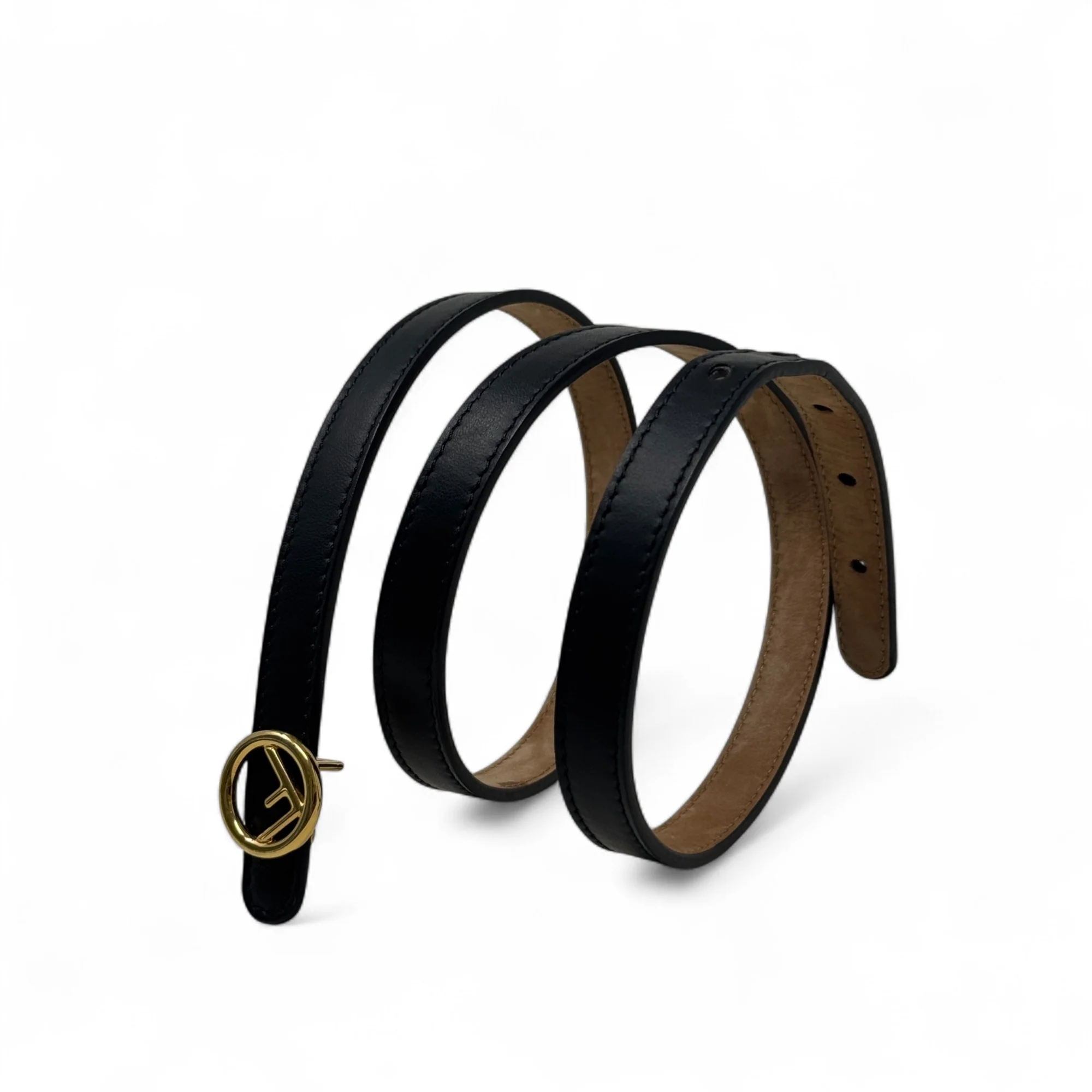 Fendi Black F Logo Slim Belt - Image 7