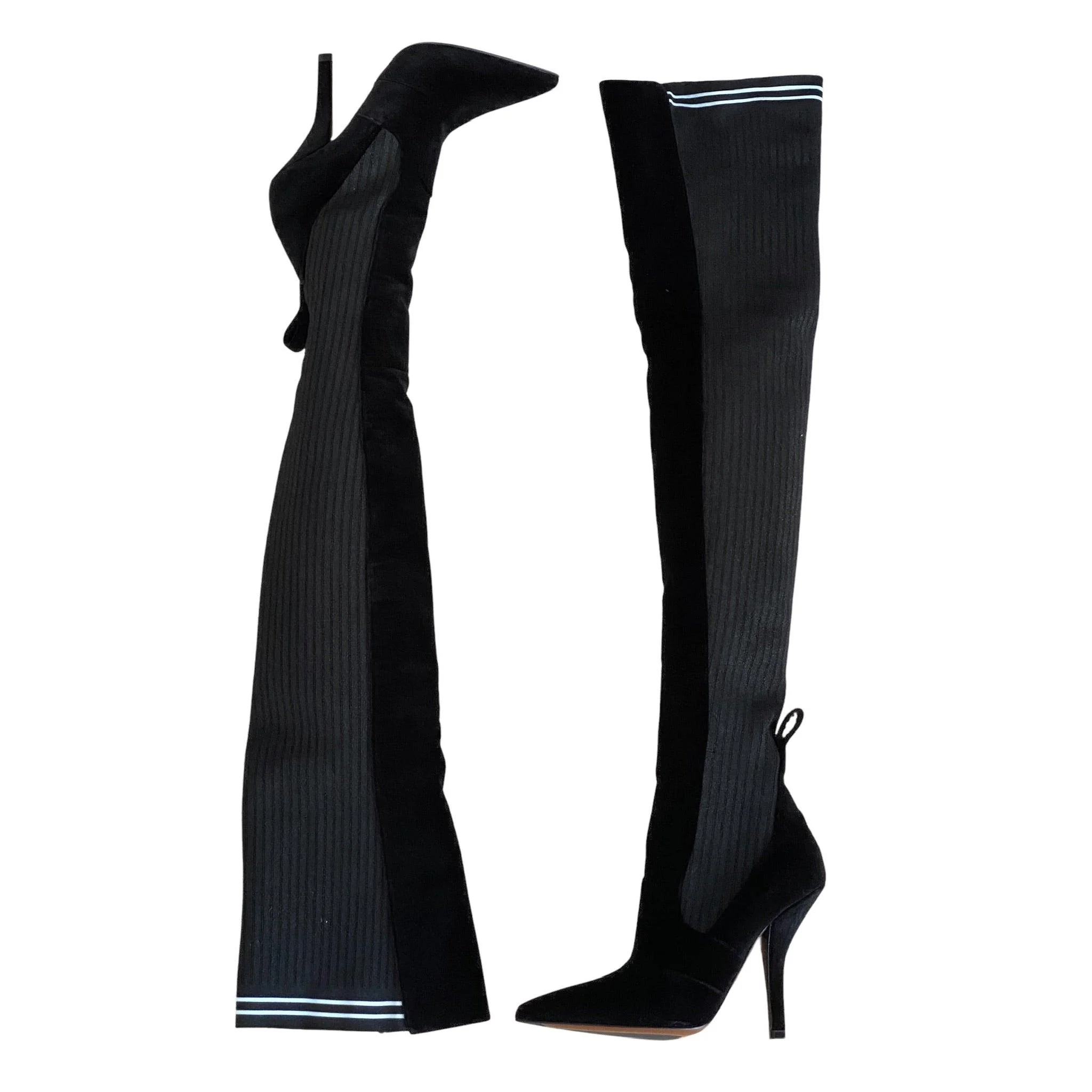 Fendi Black Velvet Over-the-Knee Rockoko Boots 38 - Image 3