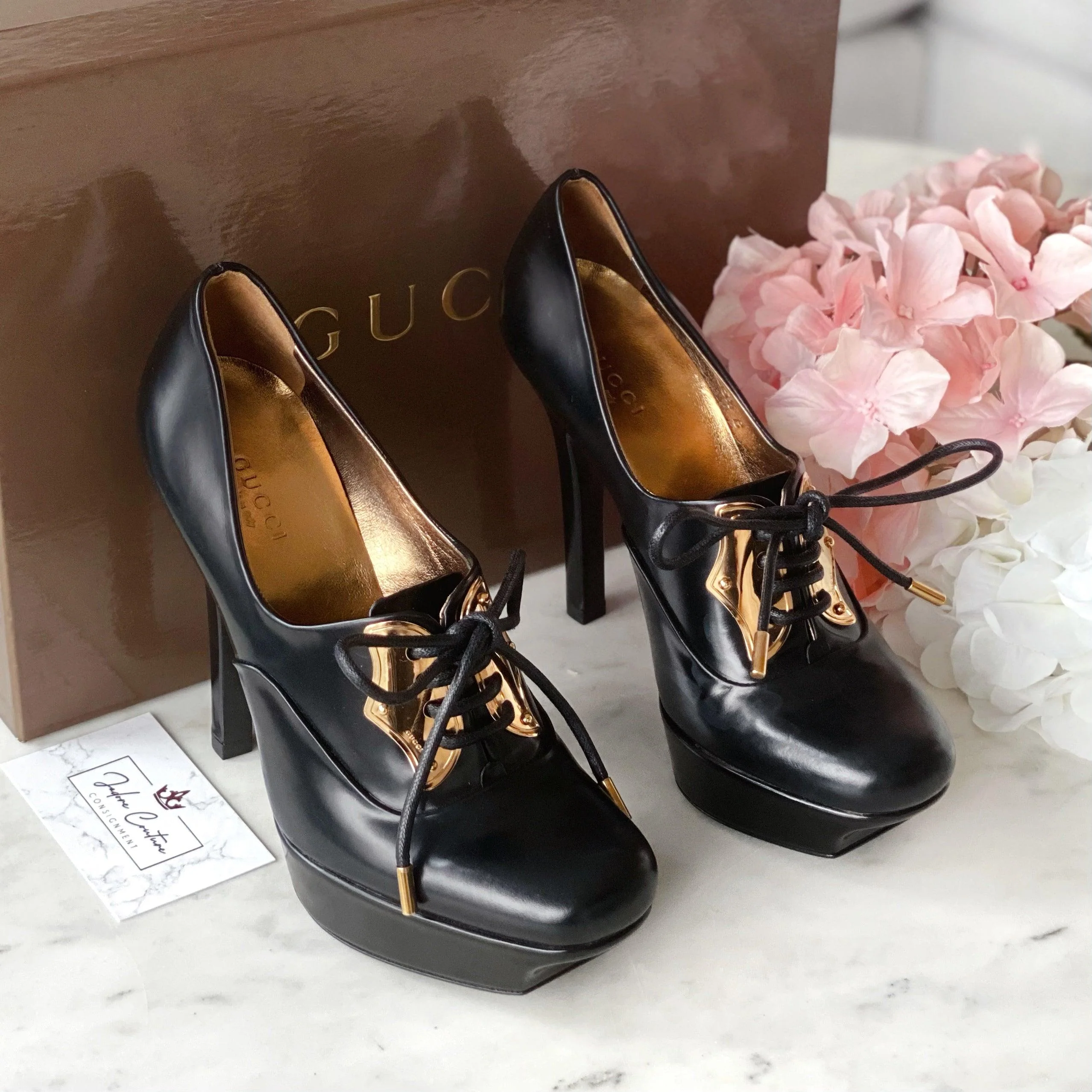 Gucci Black Oxford Platform Pumps 35.5 - Image 5