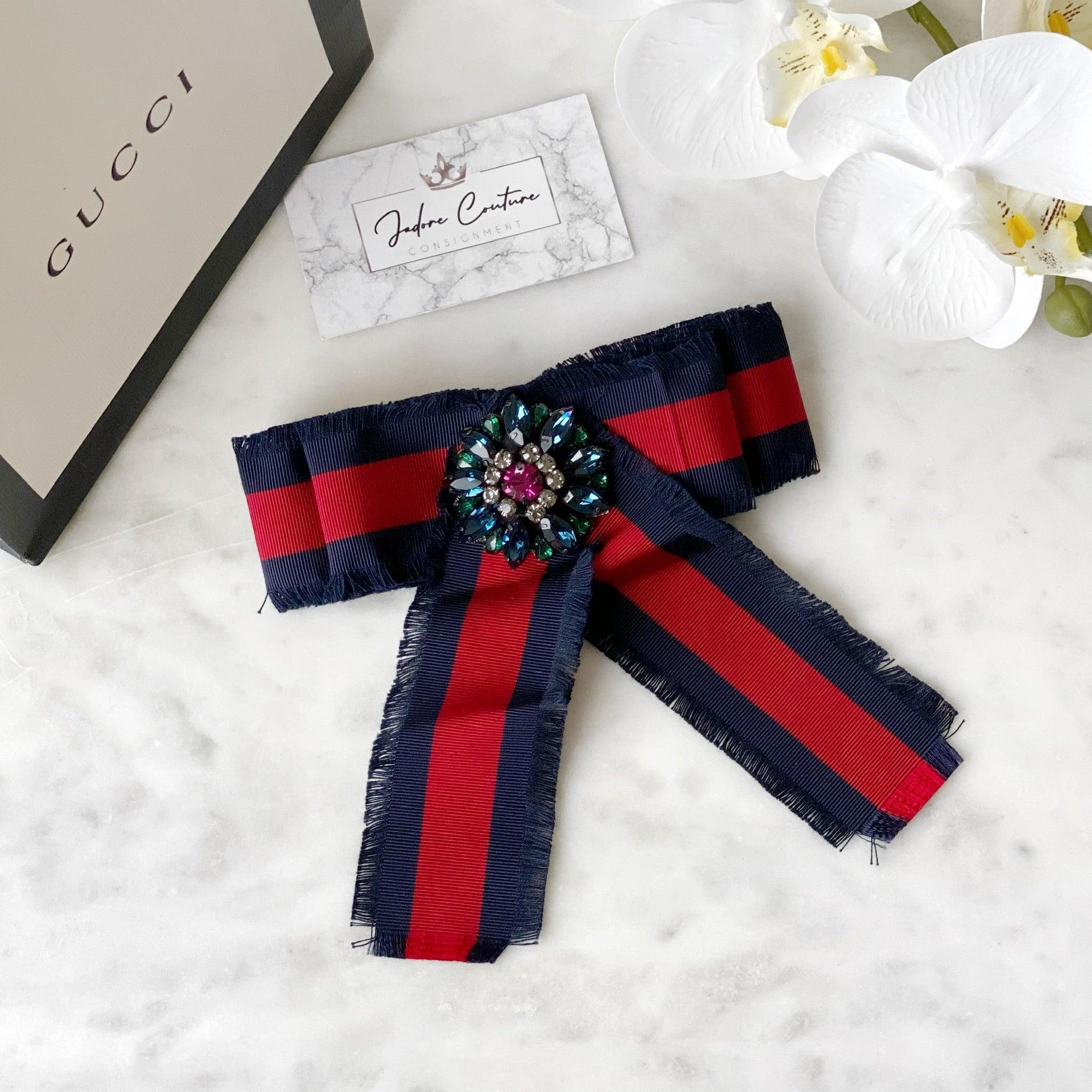 Gucci Grosgrain Crystal Bow Brooch - Image 4