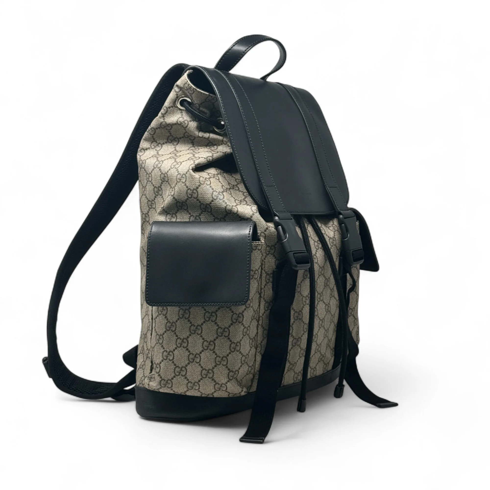 Gucci Brown GG Supreme Double Buckle Backpack - Image 4