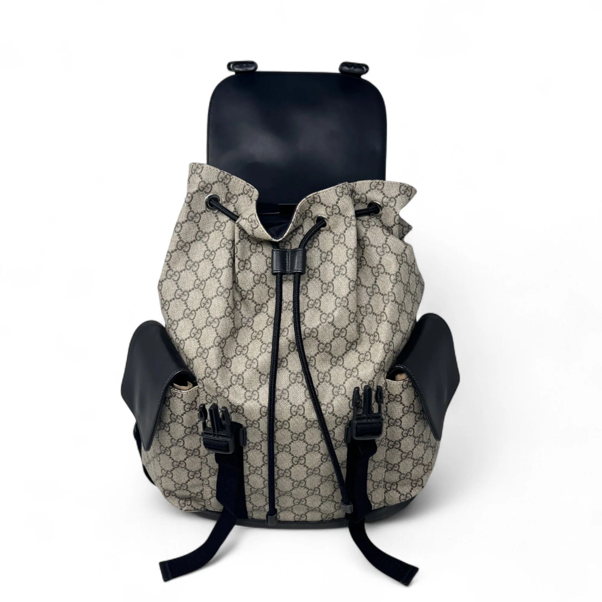 Gucci Brown GG Supreme Double Buckle Backpack - Image 5