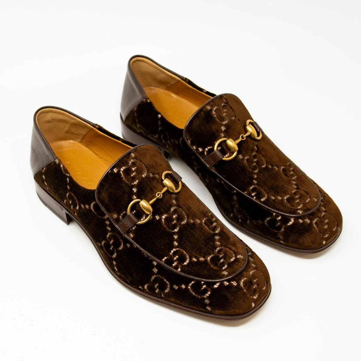 Gucci Brown Velvet GG Horsebit Loafers 7 - Image 4