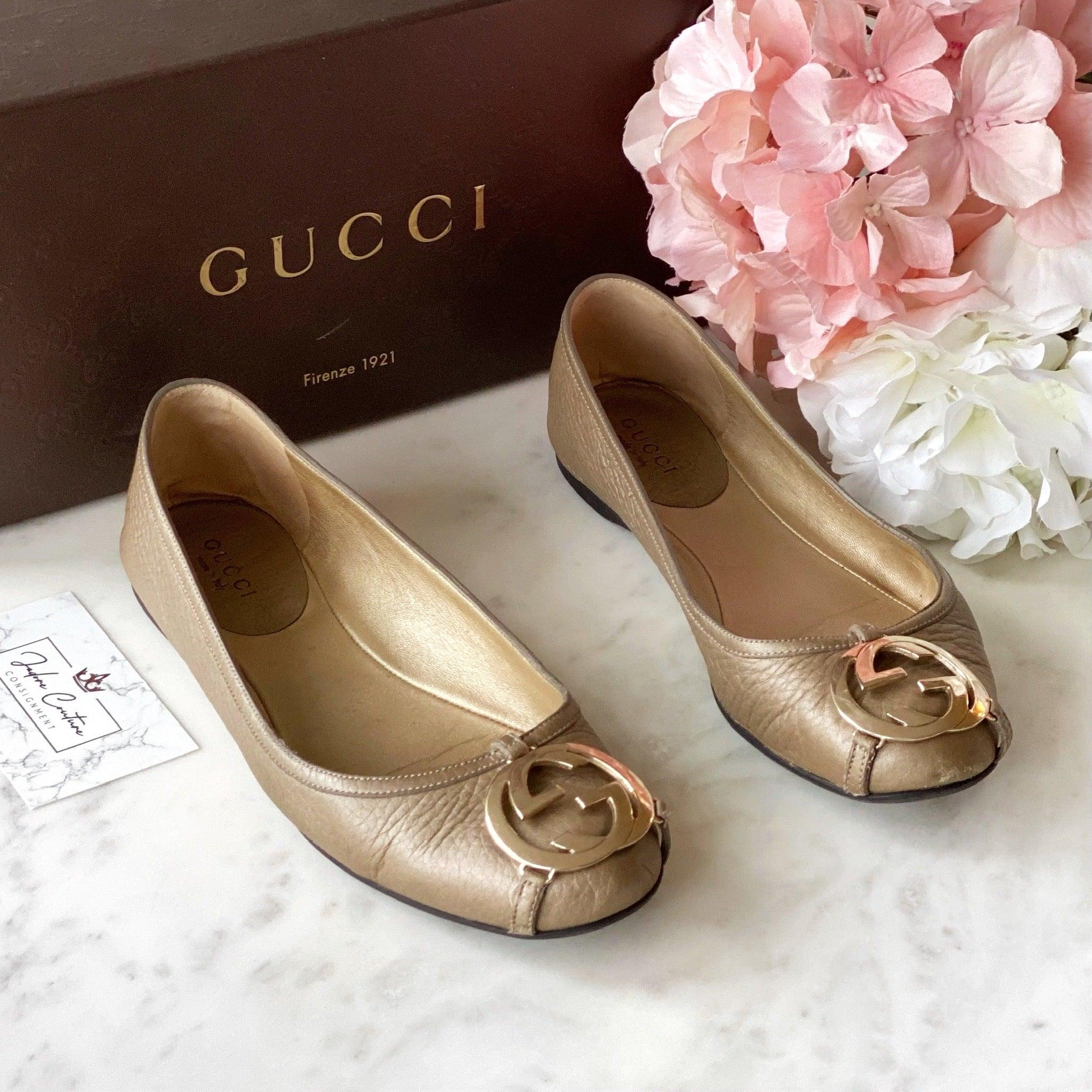 Gucci Metallic GG Ballet Flats 34.5 - Image 5