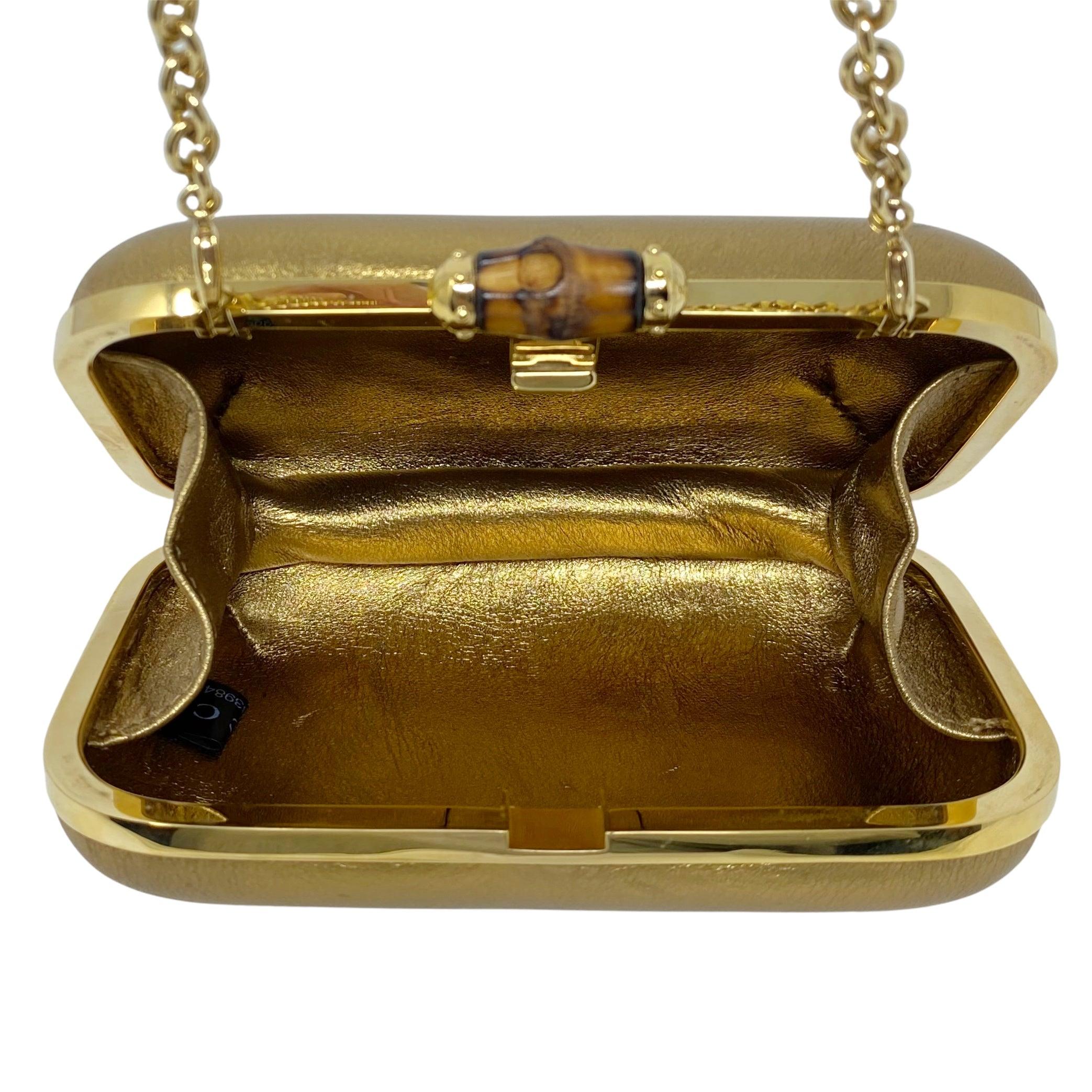 Gucci Metallic Gold Bamboo Minaudiere Clutch - Image 10