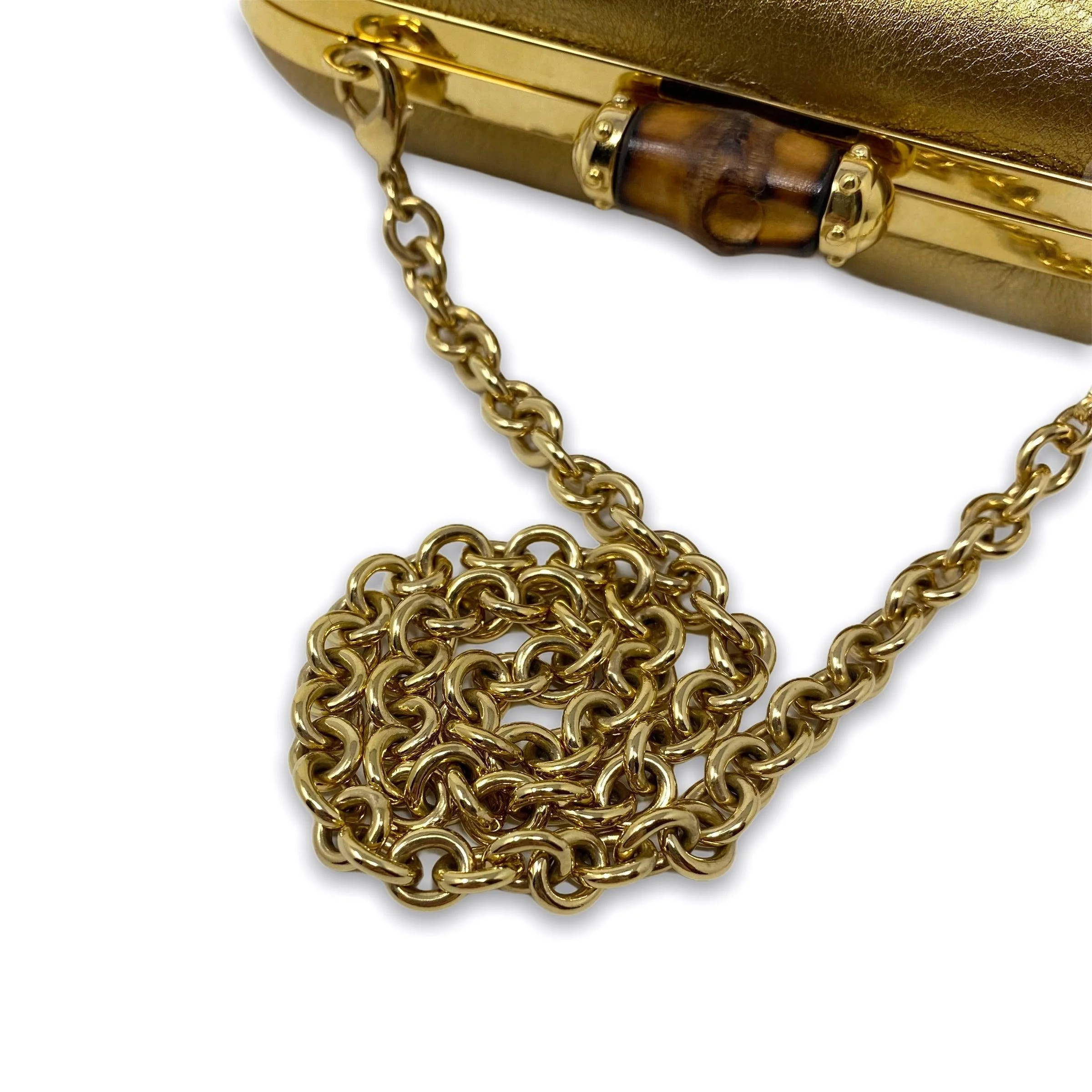 Gucci Metallic Gold Bamboo Minaudiere Clutch - Image 11