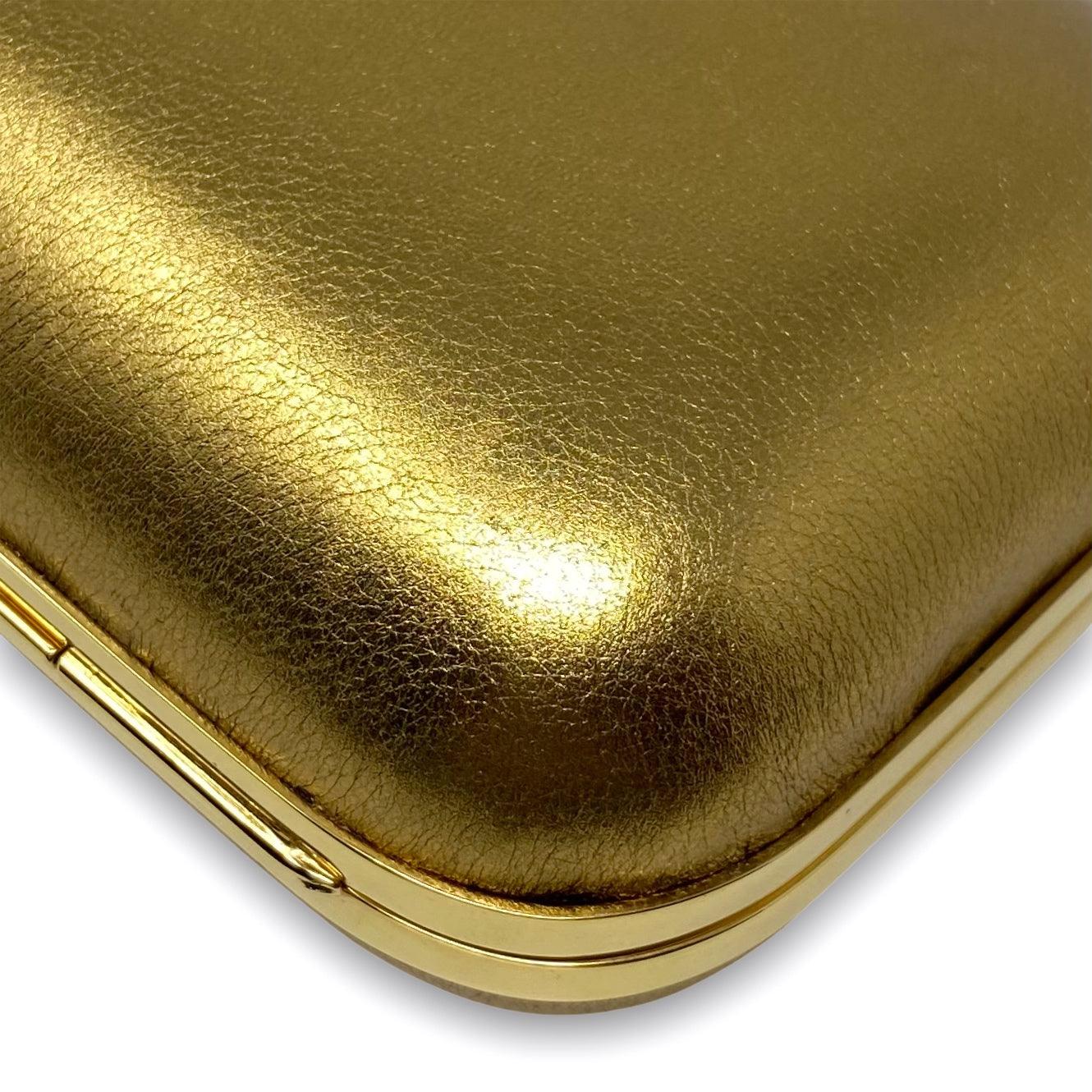 Gucci Metallic Gold Bamboo Minaudiere Clutch - Image 5