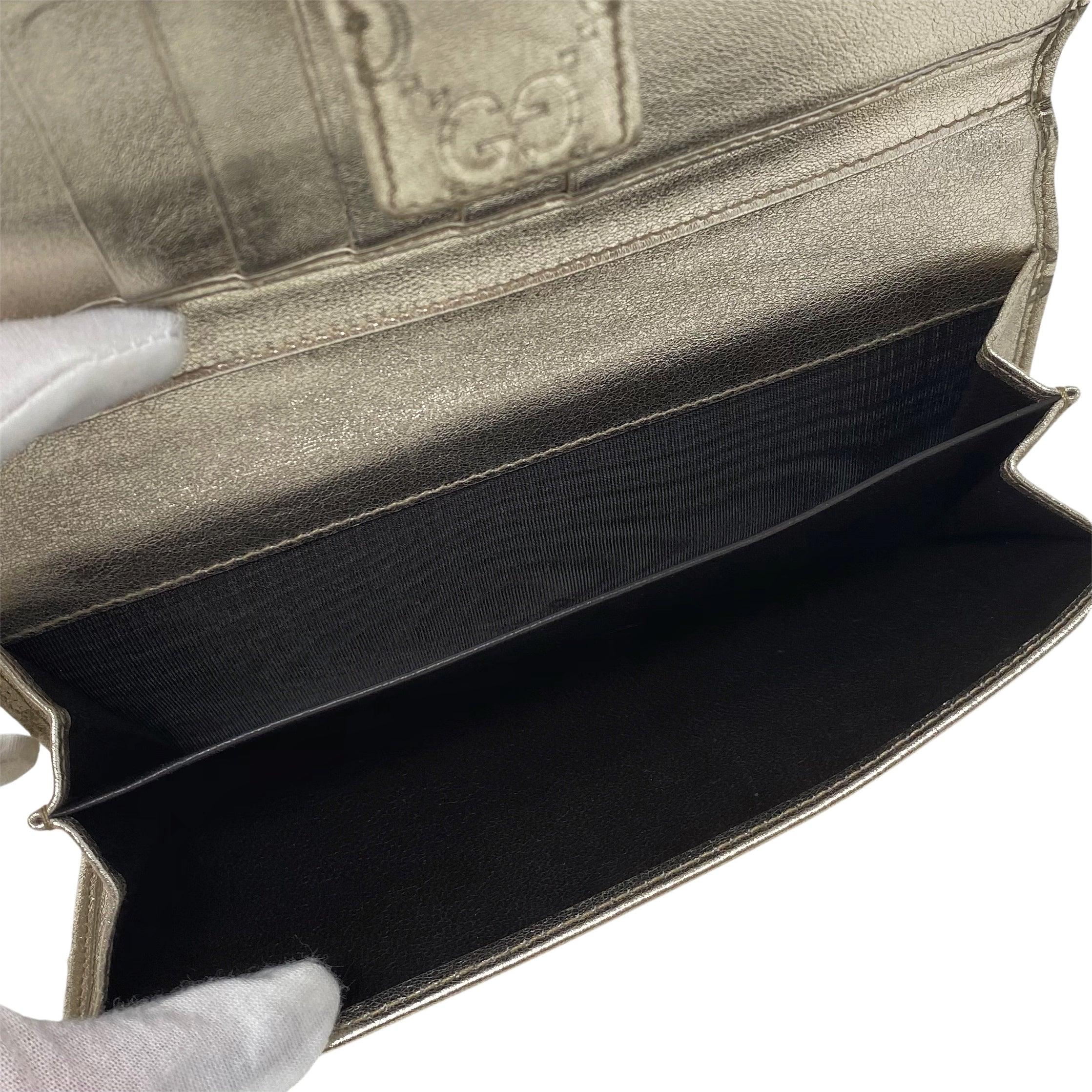 Gucci Metallic Gold Guccissima Indy Continental Wallet - Image 9