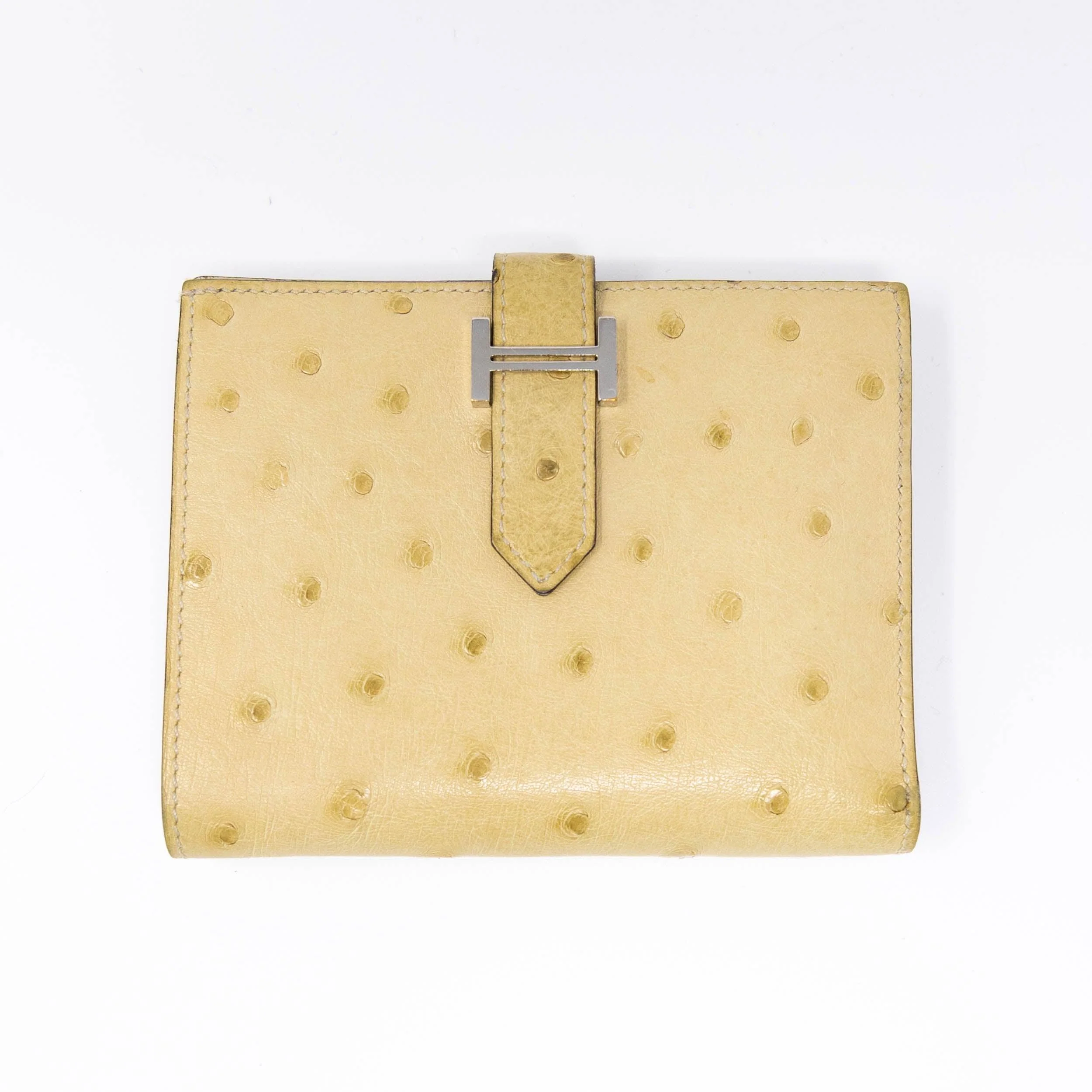 Hermes Beige Clay Ostrich Compact Bearn Wallet