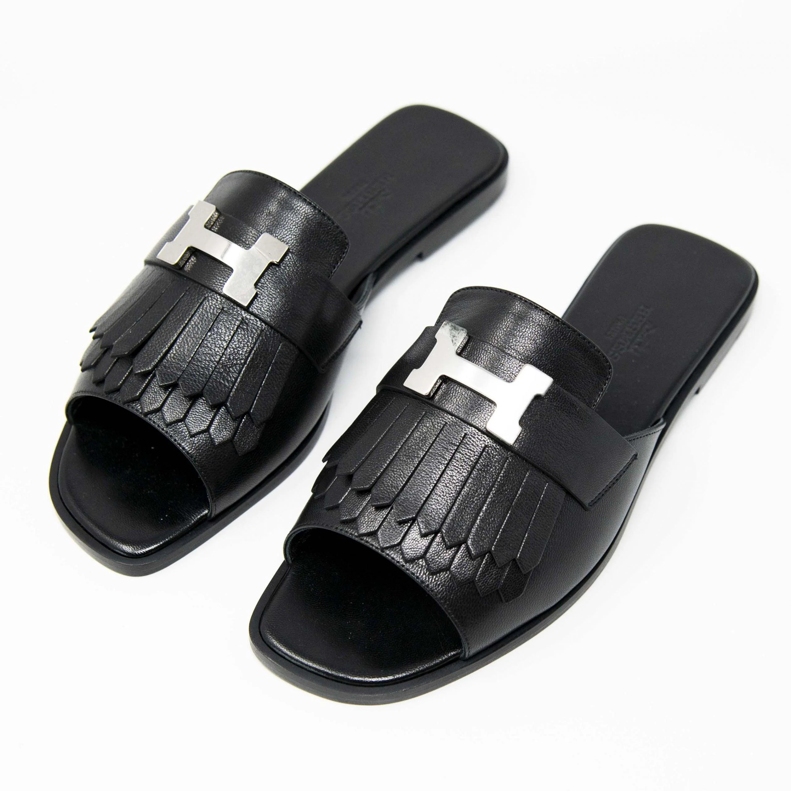 Hermes Black Chevre Auteuil Sandals 36 - Image 2