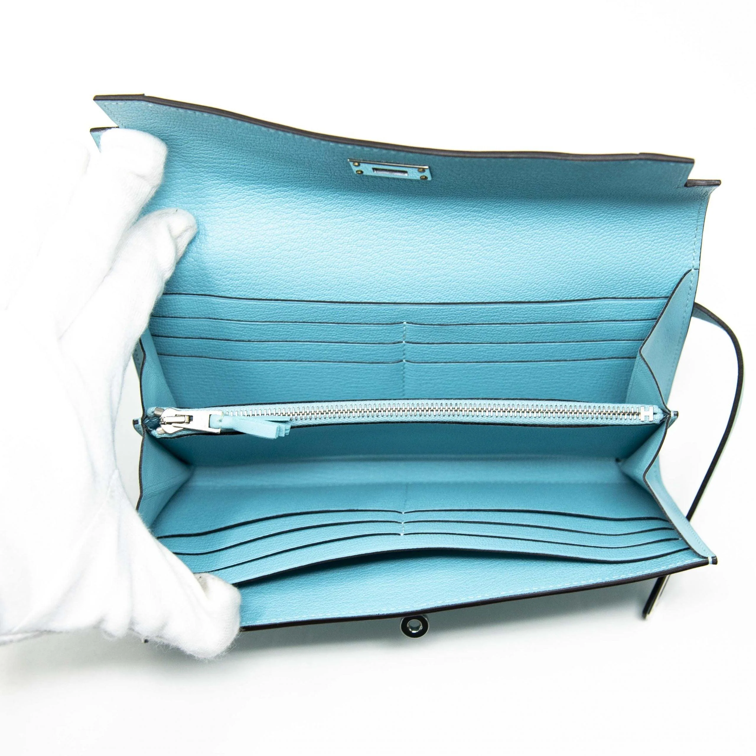 Hermes Bleu Atoll Swift Kelly Ghillies Wallet - Image 6