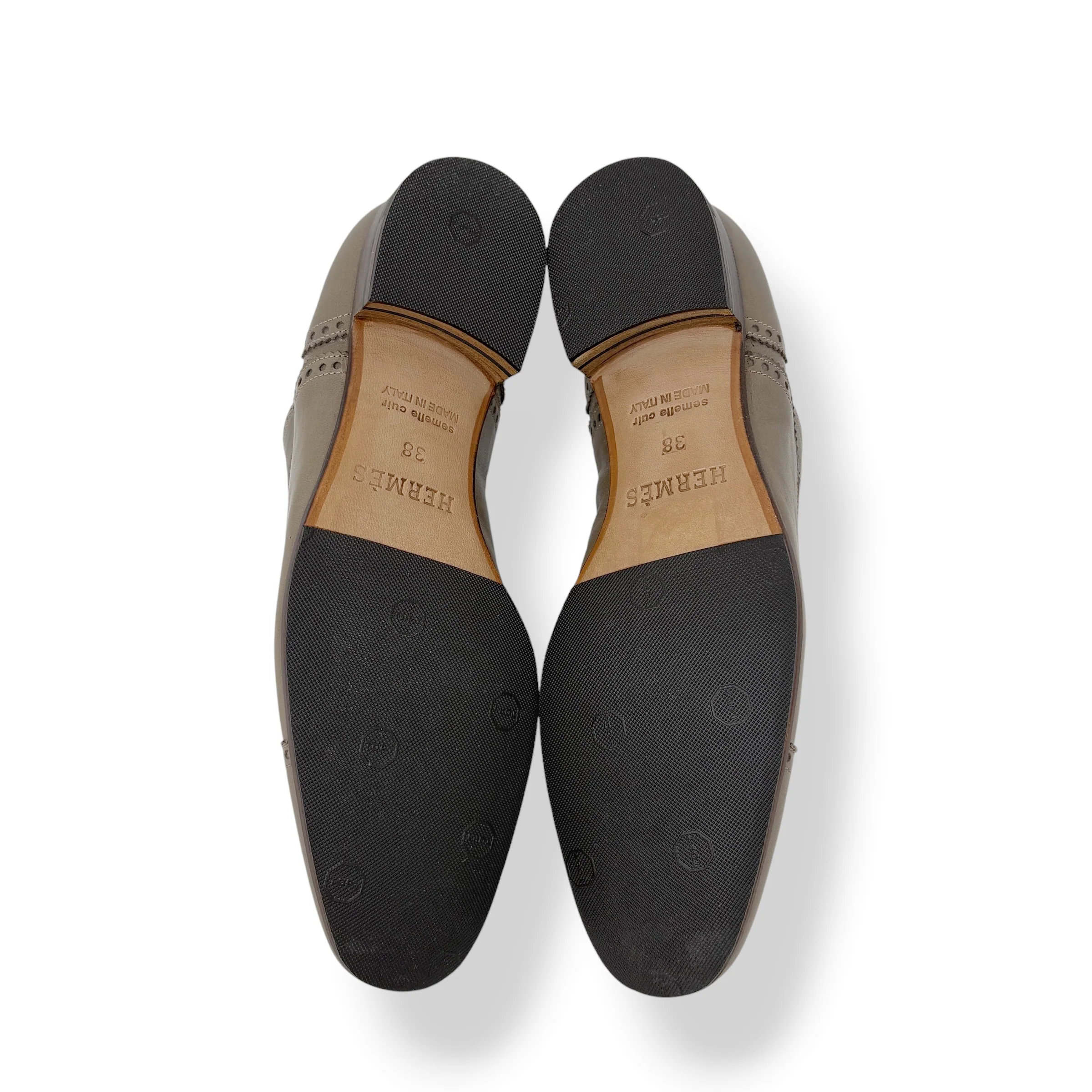 Hermes Brown Calfskin Oxford Loafers 38 - Image 7