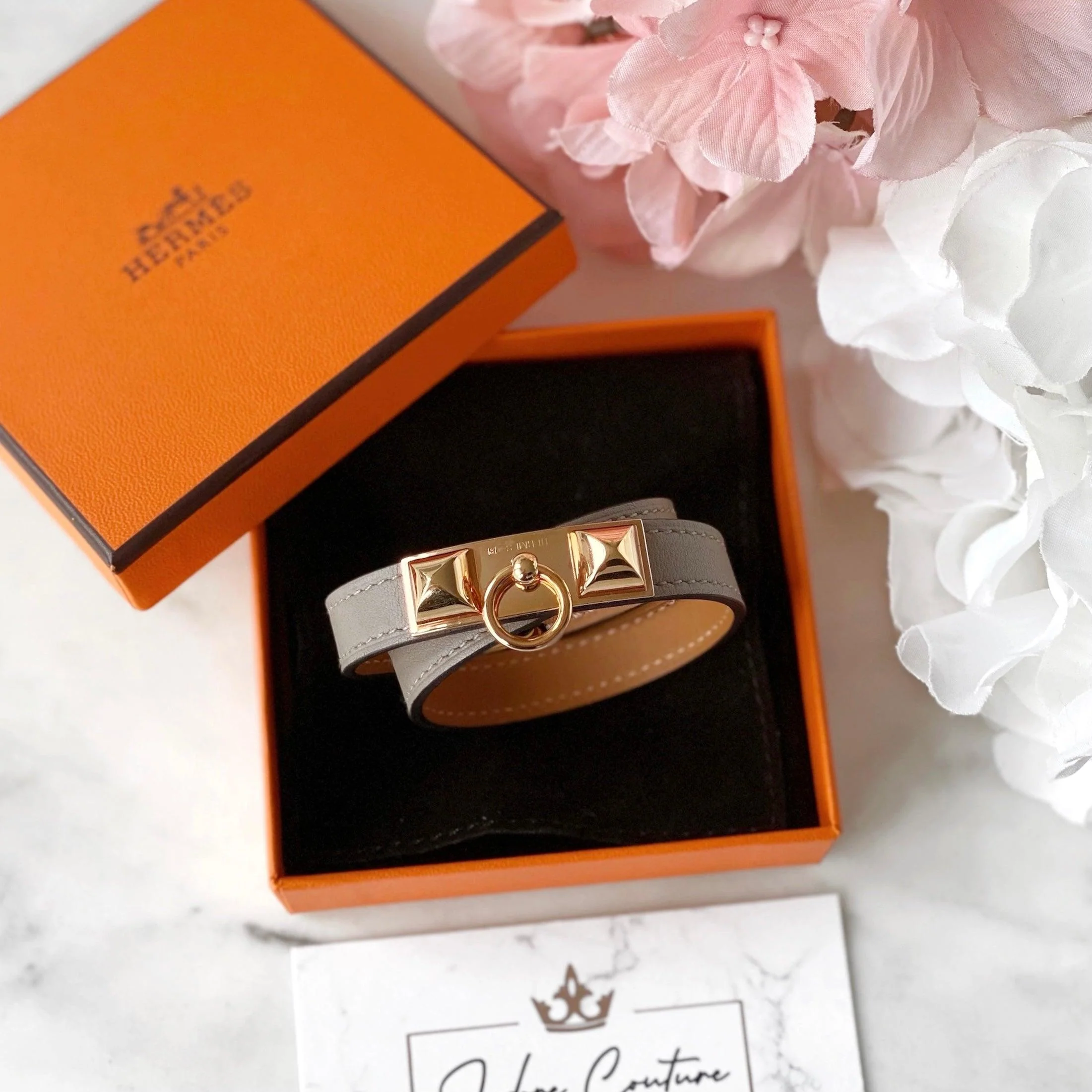 Hermes Gris Asphalt Box Rivale Double Tour Bracelet XS - Image 6