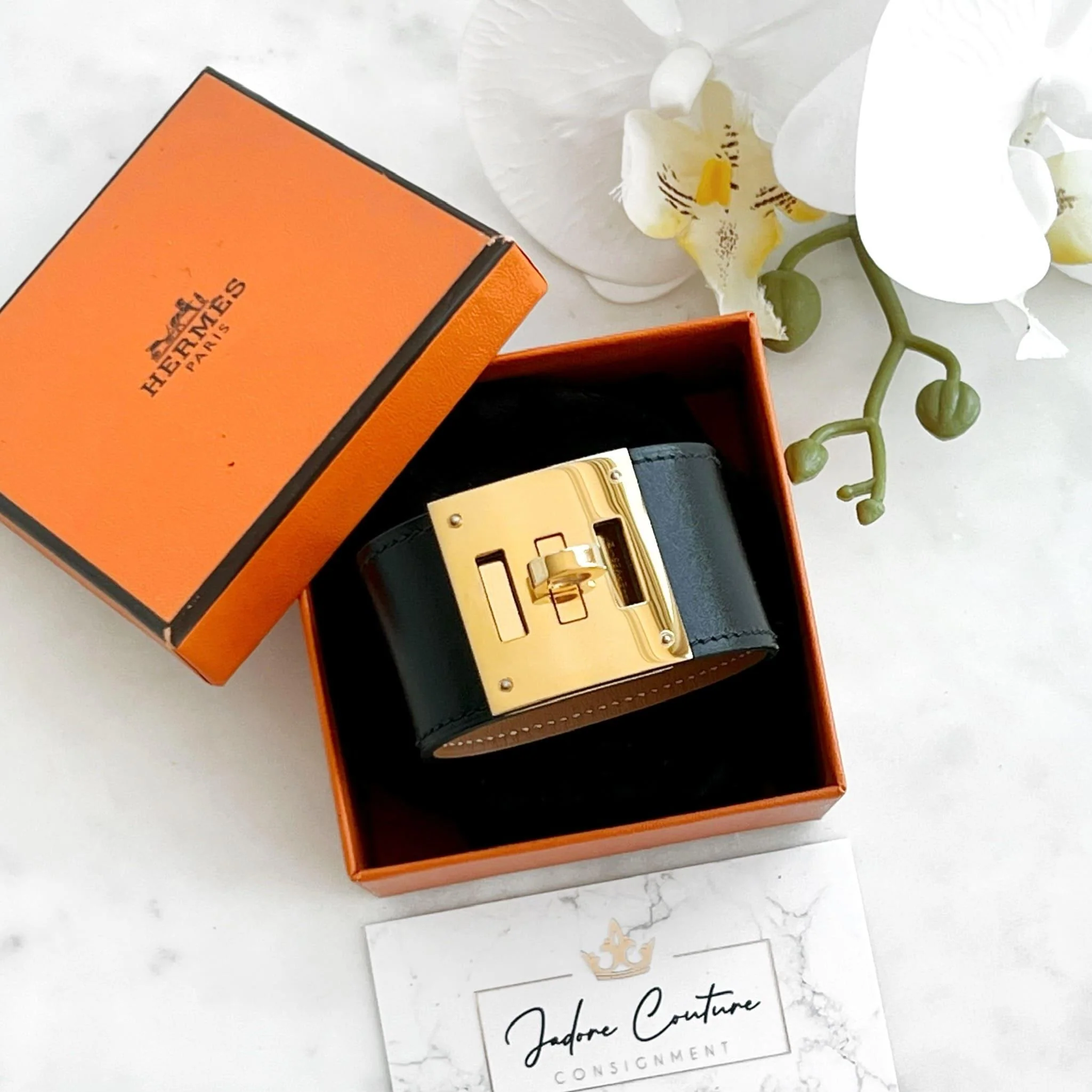 Hermes Noir Box Kelly Dog Bracelet T2 - Image 9