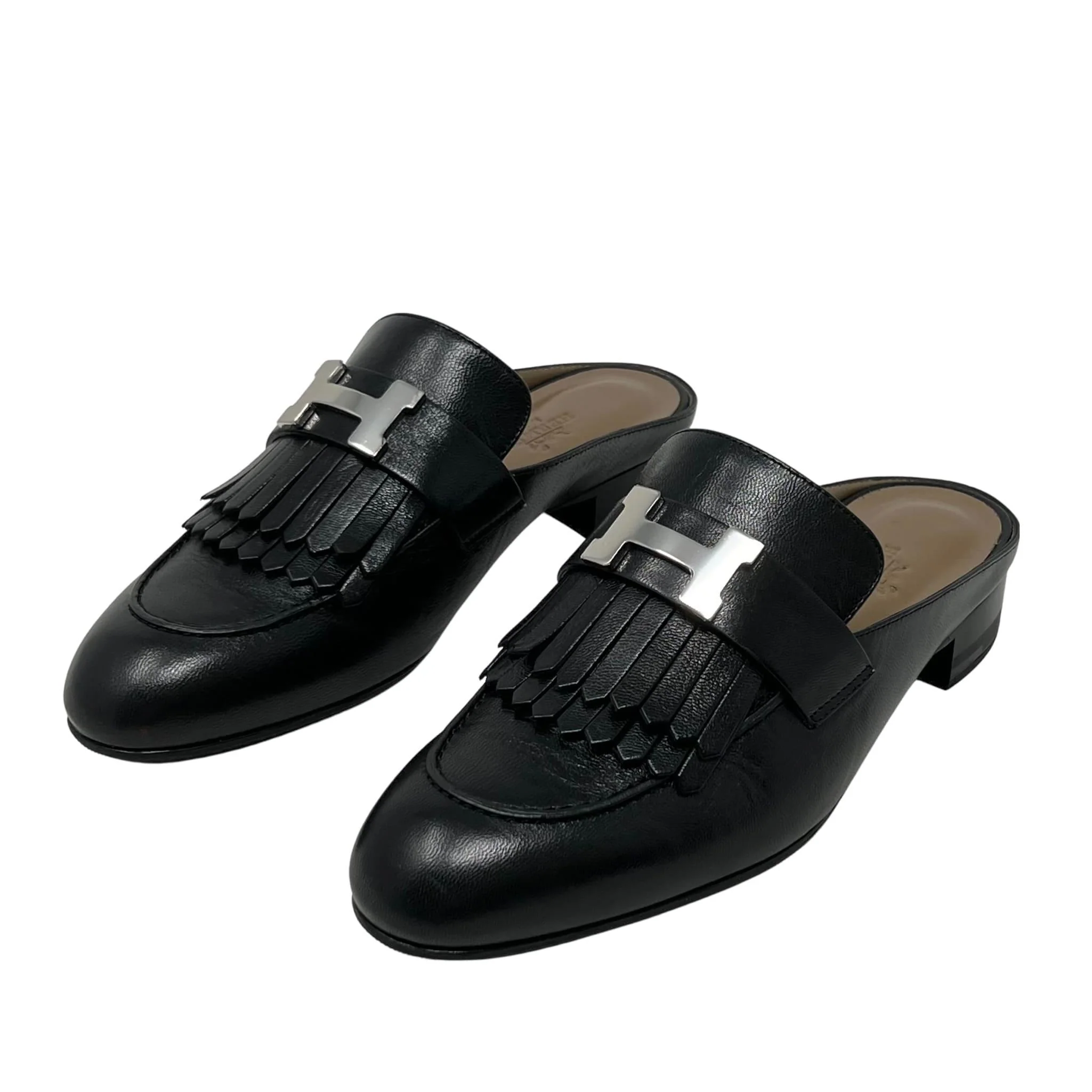 Hermes Noir Goatskin Rivoli Mules 36 - Image 2