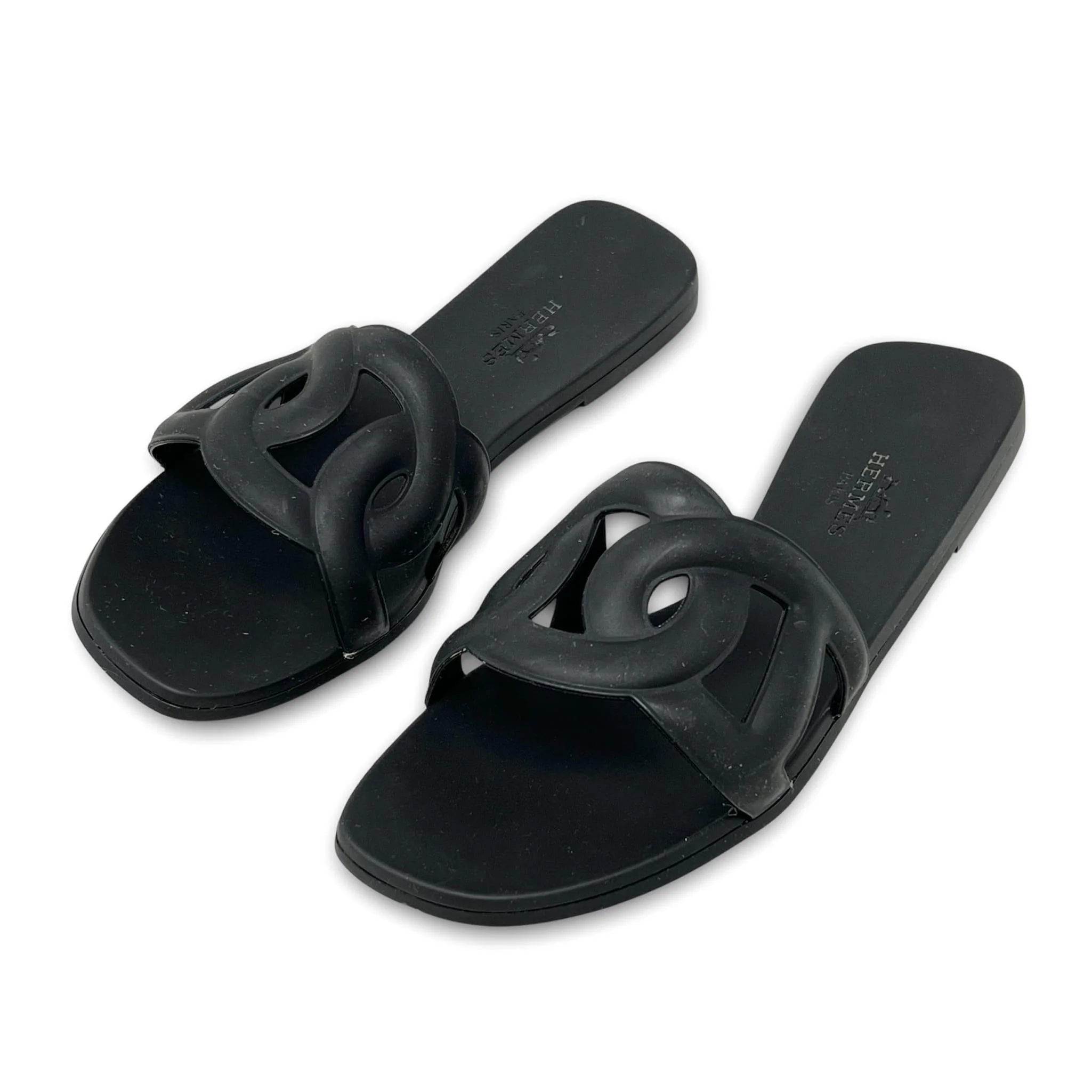Hermes Noir Rubber Aloha Sandals 35 - Image 2