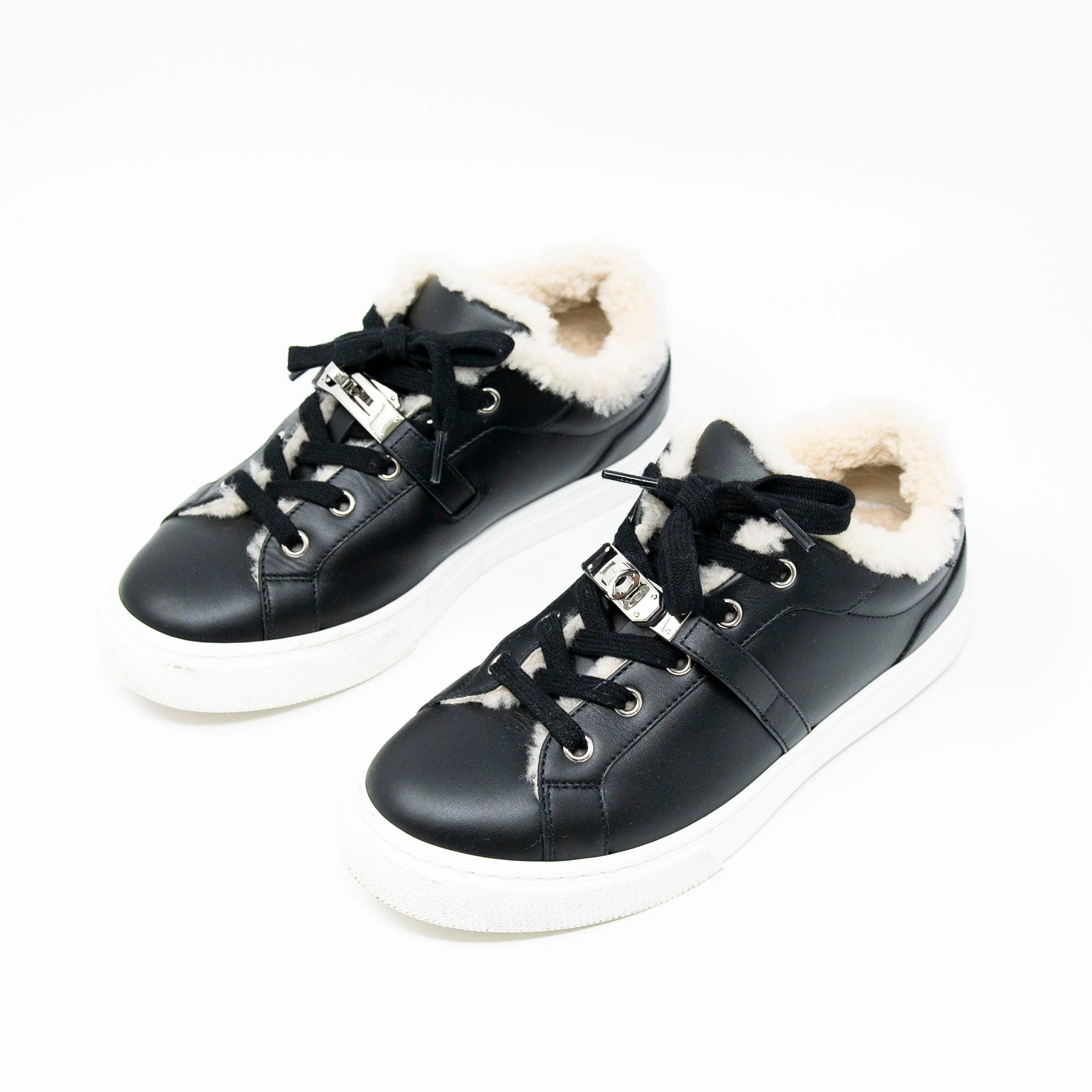 Hermes Noir Shearling Day Sneakers 36.5 - Image 2