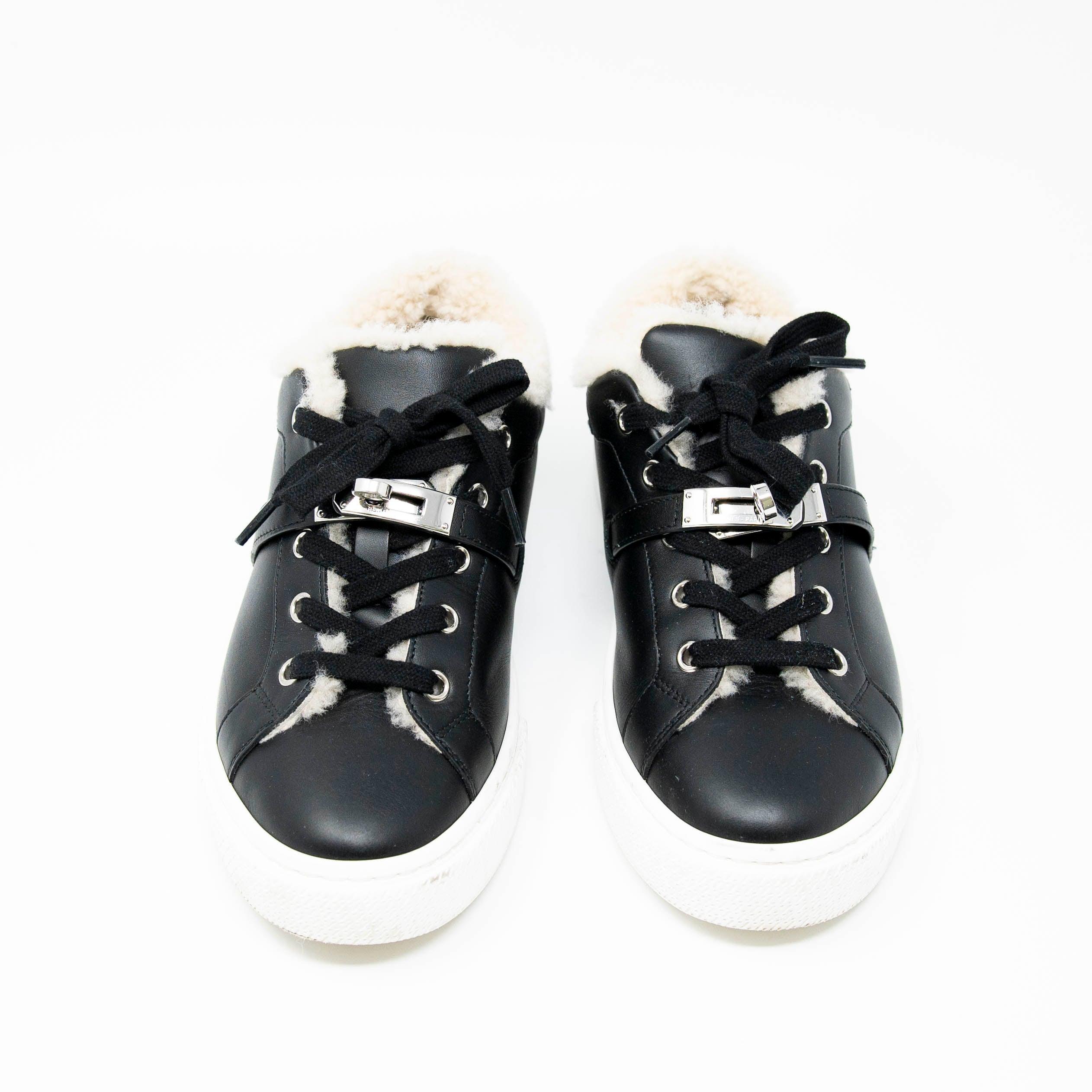 Hermes Noir Shearling Day Sneakers 36.5 - Image 3