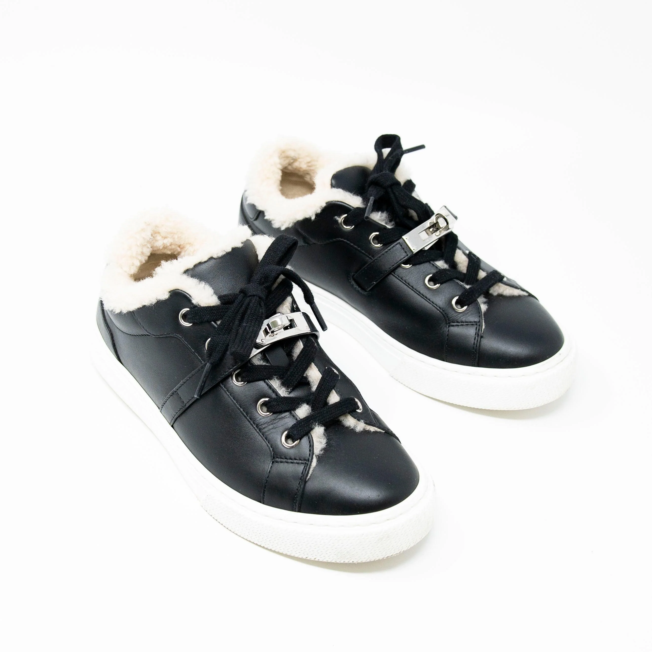 Hermes Noir Shearling Day Sneakers 36.5 - Image 4